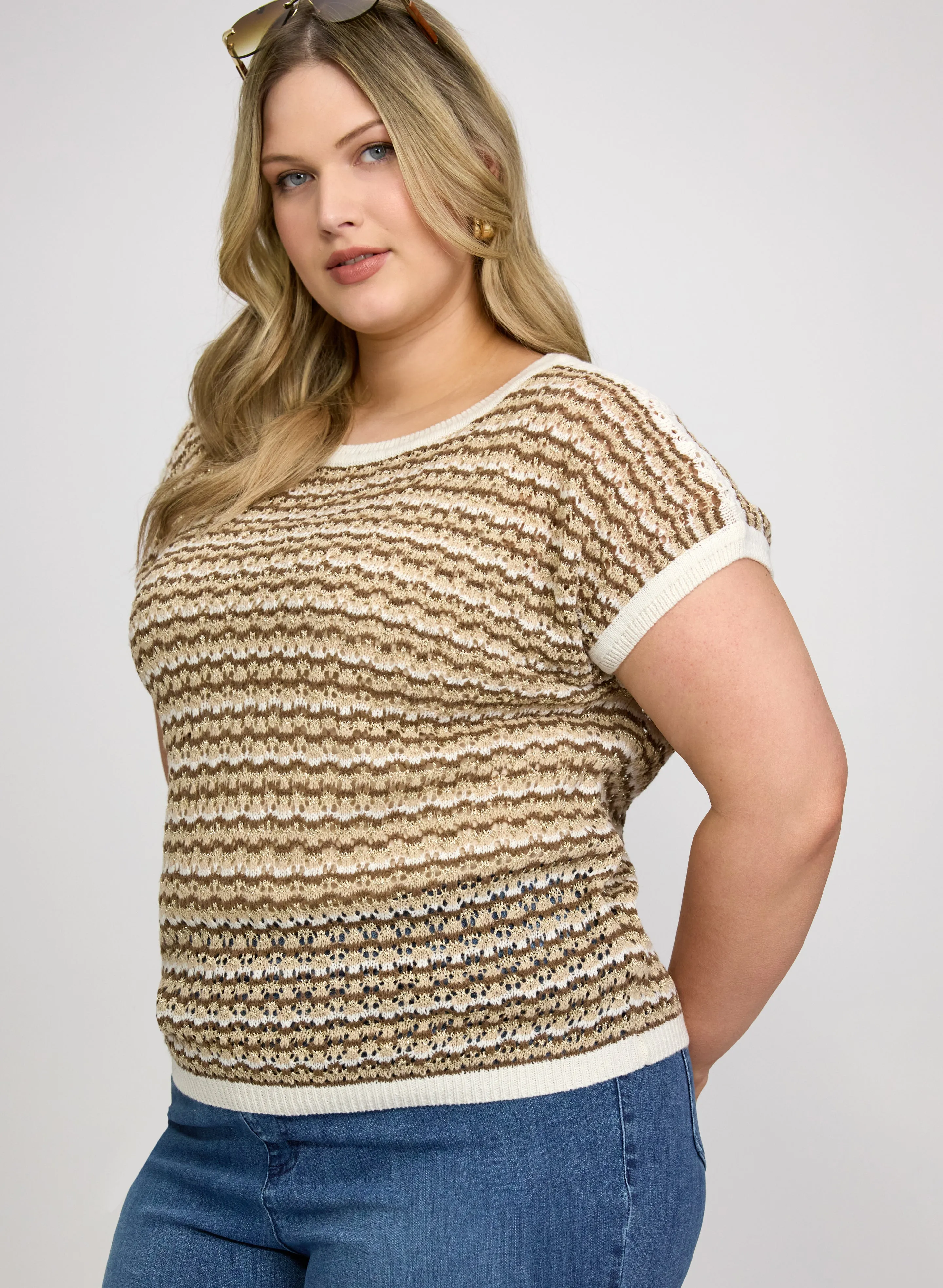 Stripe Pointelle Knit Sweater sold by Laura product image thumbnail 2