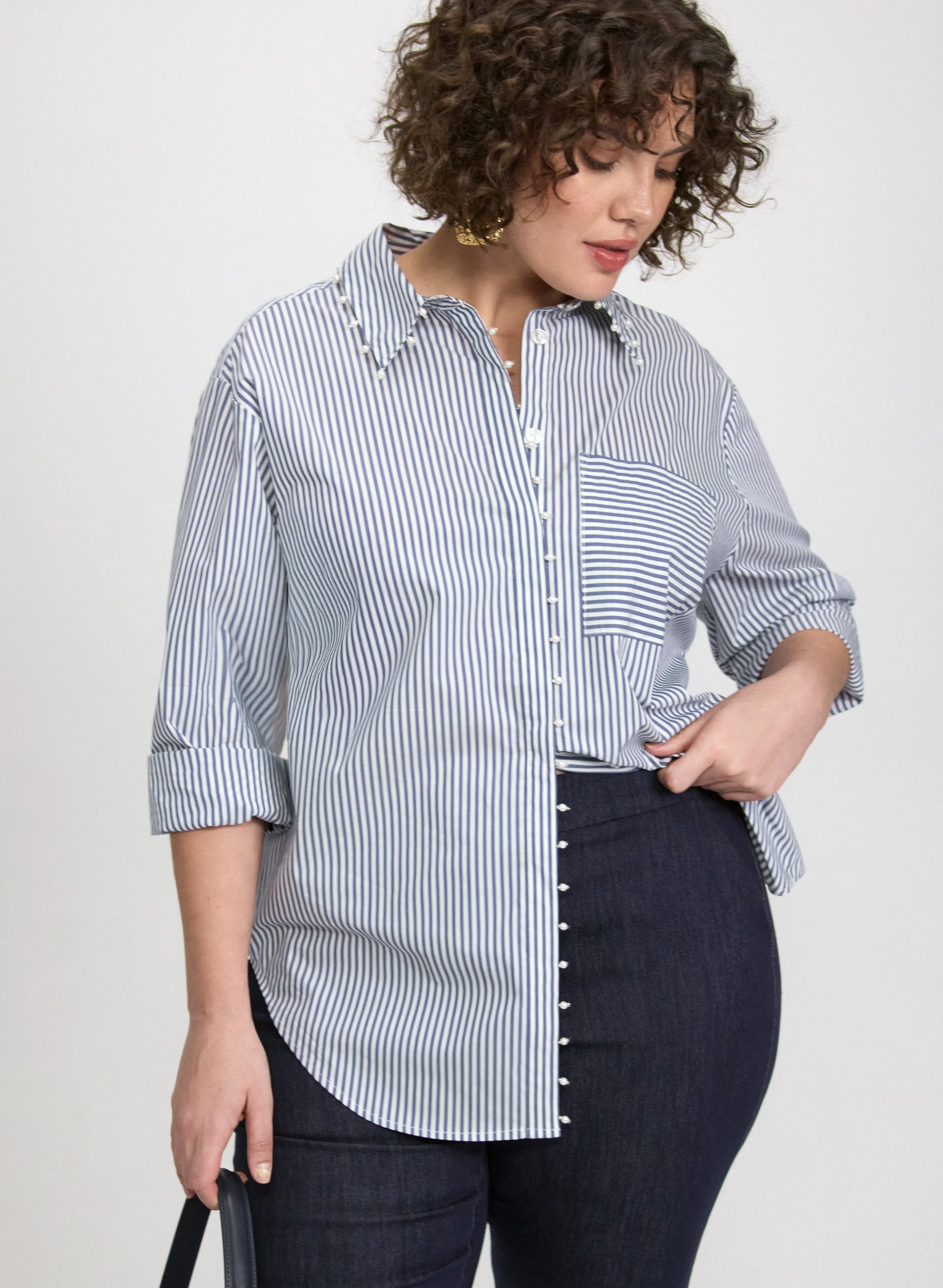 Stripe Pearl Trim Blouse sold by Laura