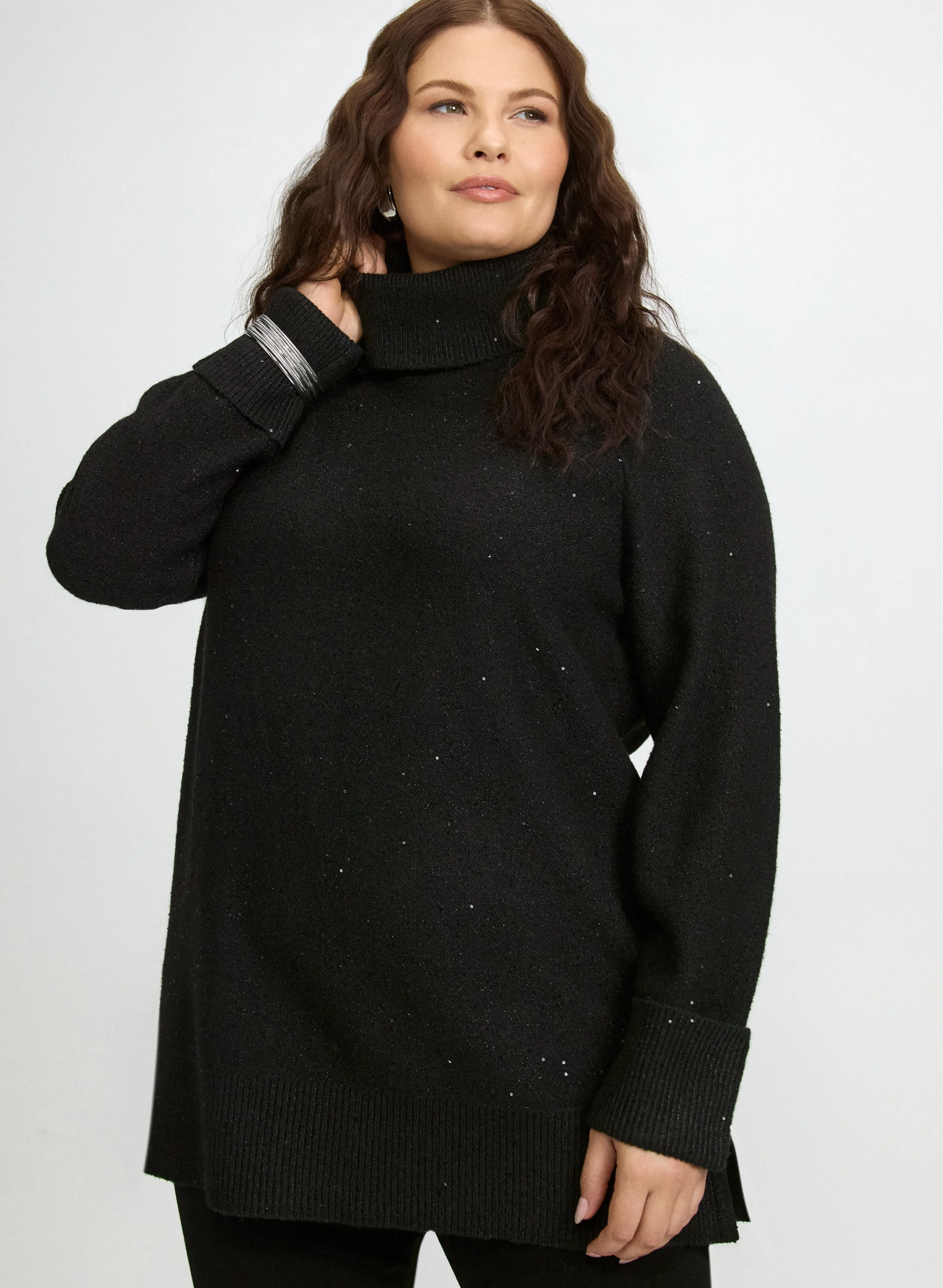 Sequined Cowl Neck Tunic Sweater sold by Laura