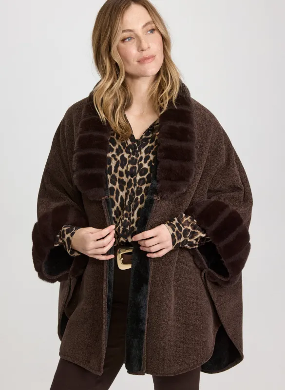 Faux Fur Trim Poncho made by Laura