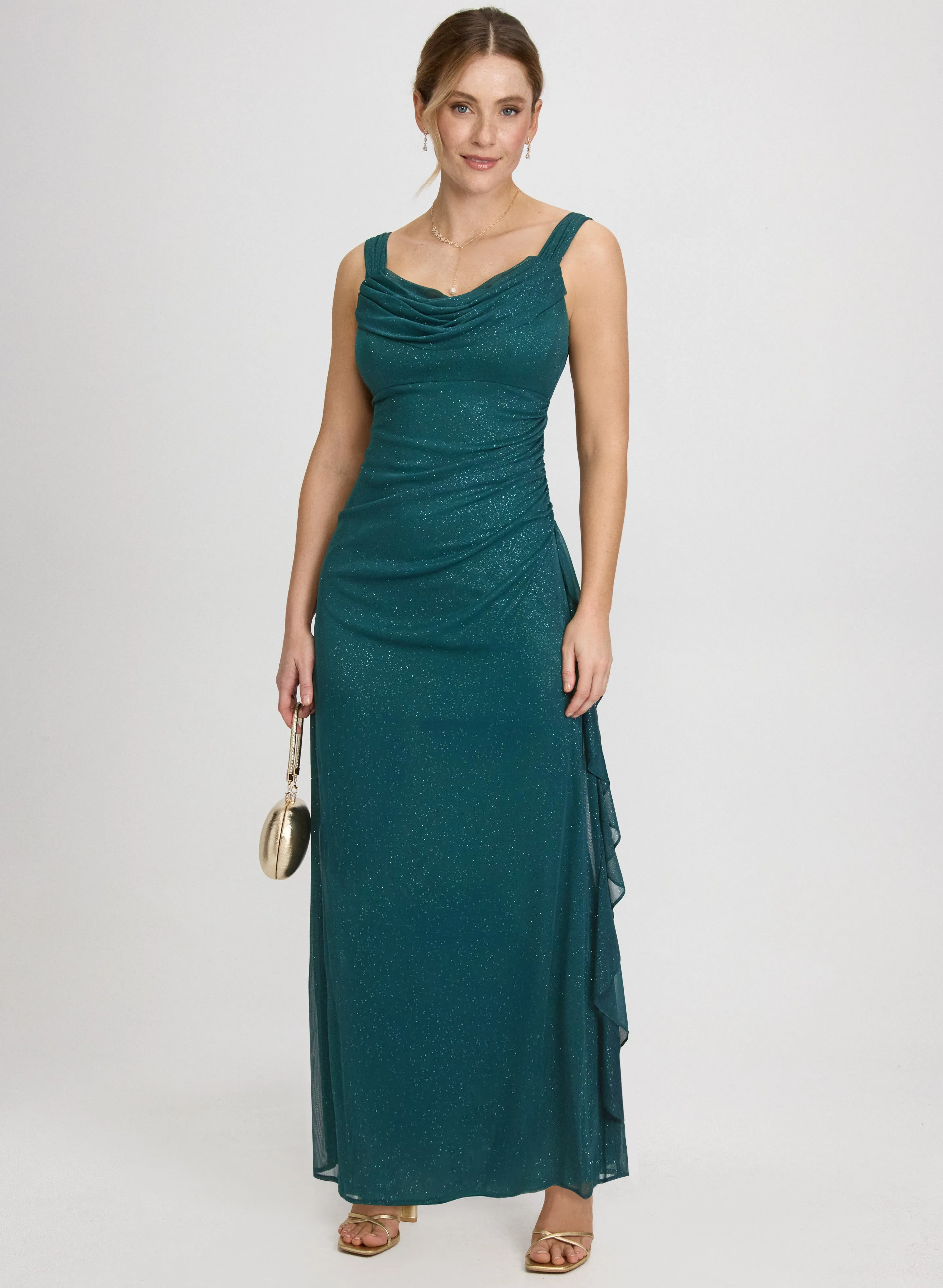 Cowl Neck Glitter Mesh Dress sold by Laura