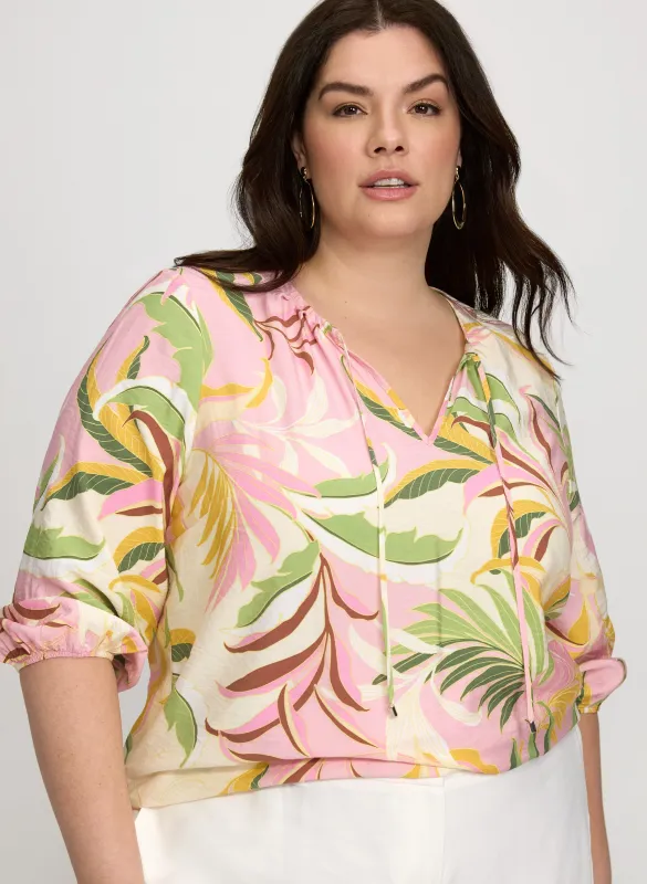 Tropical Print Tie-Neck Blouse made by Laura