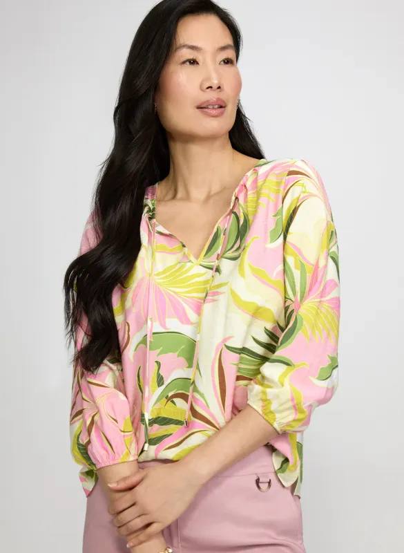 Tropical Print Tie-Neck Blouse made by Laura