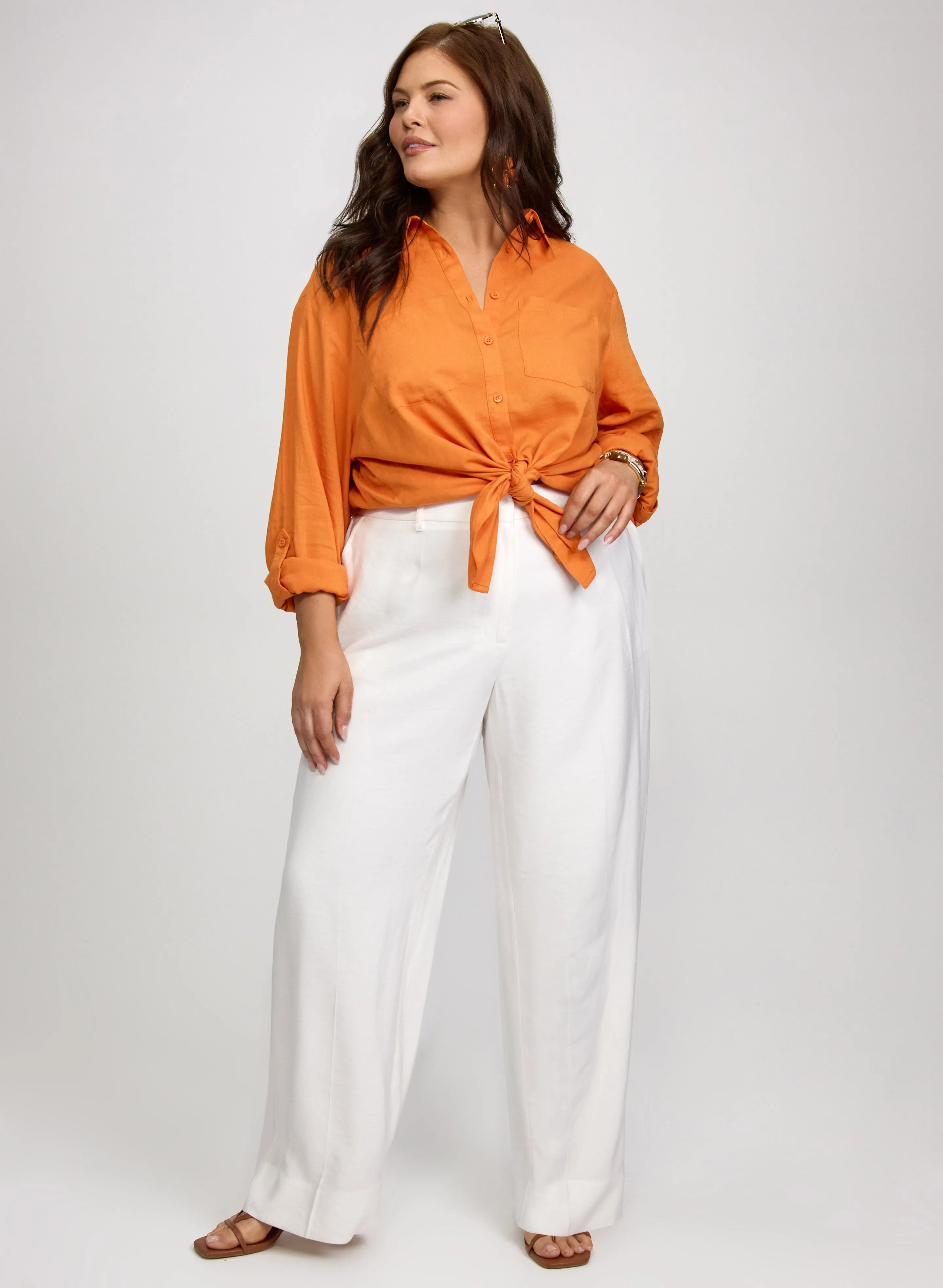 Linen-Blend Button-Down Blouse sold by Laura product image thumbnail 3
