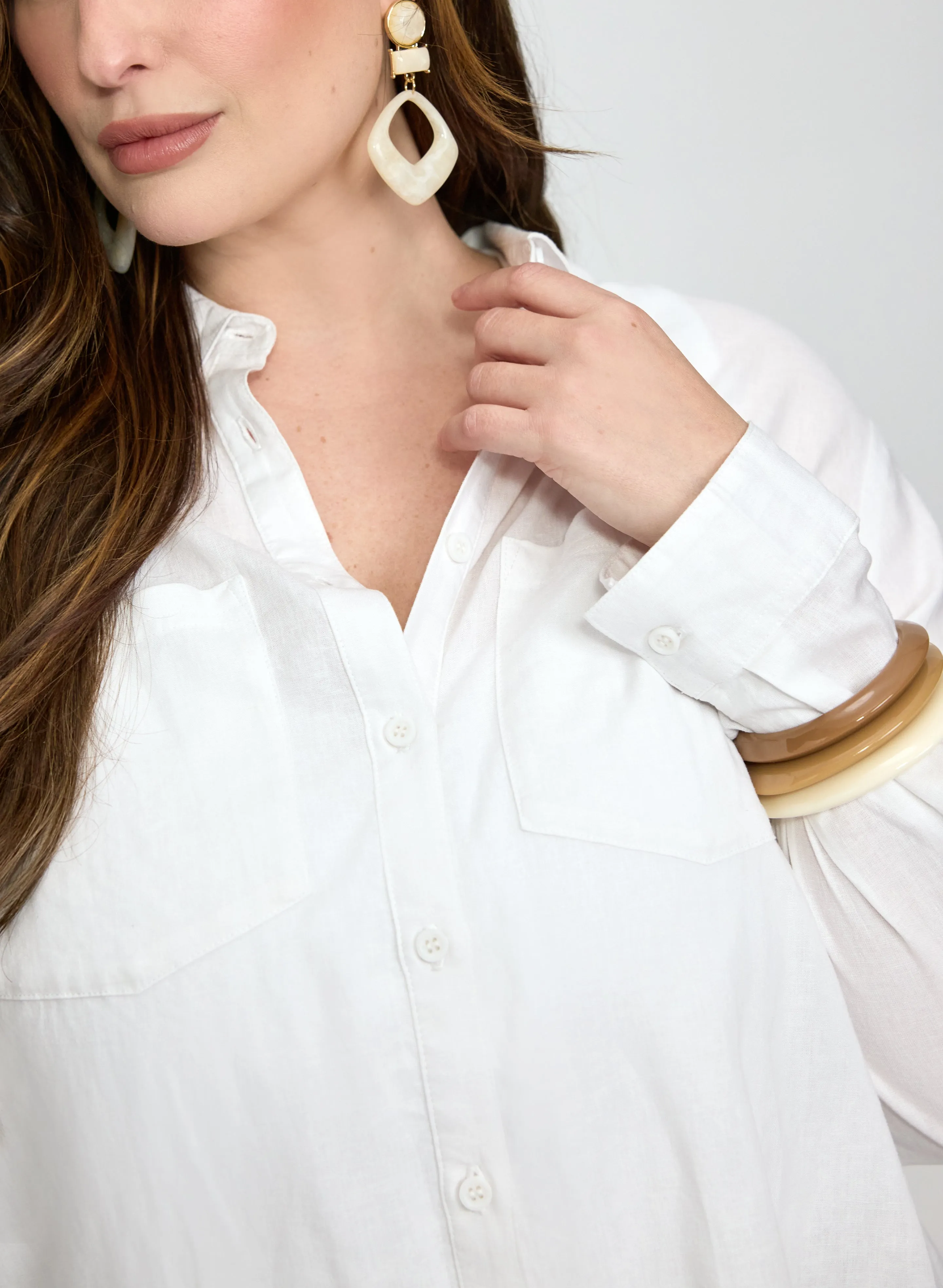 Linen-Blend Button-Down Blouse sold by Laura product image thumbnail 5