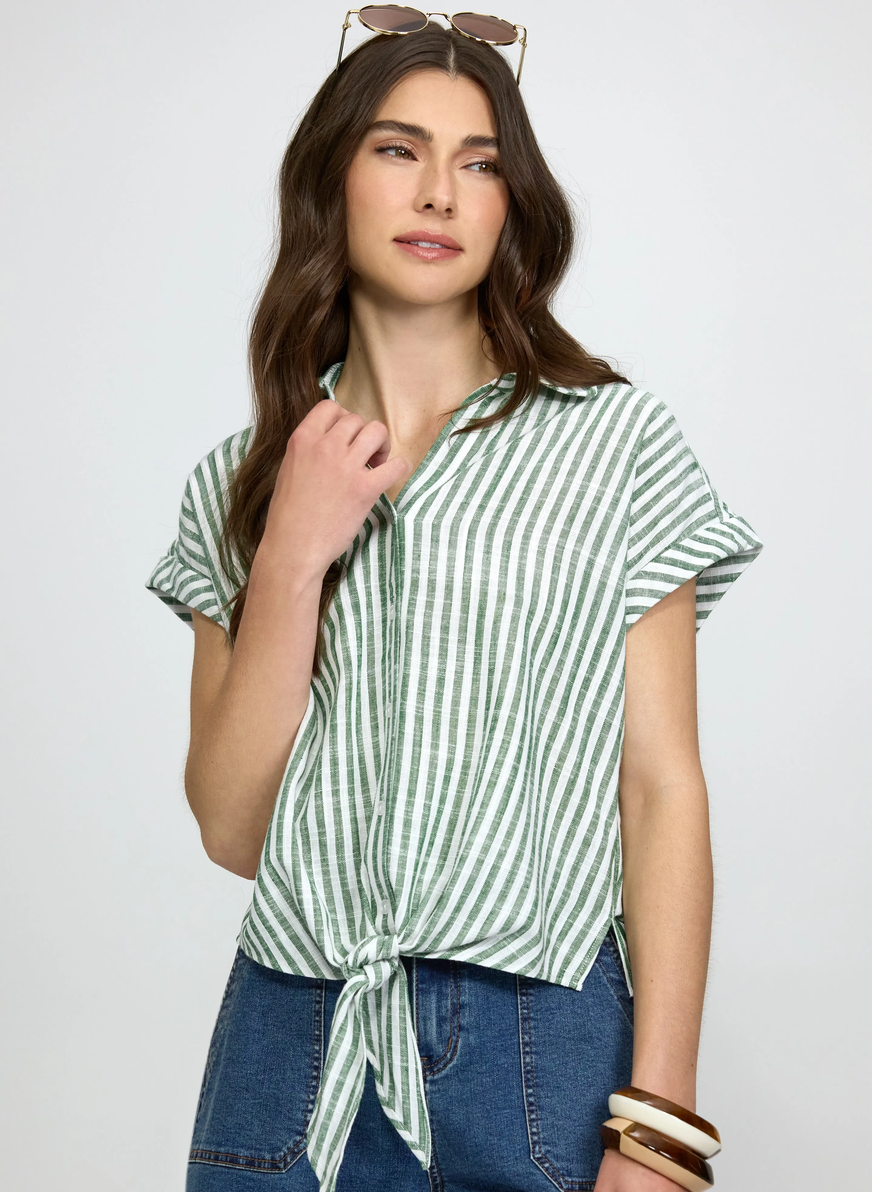 Stripe Front Tie Blouse sold by Laura