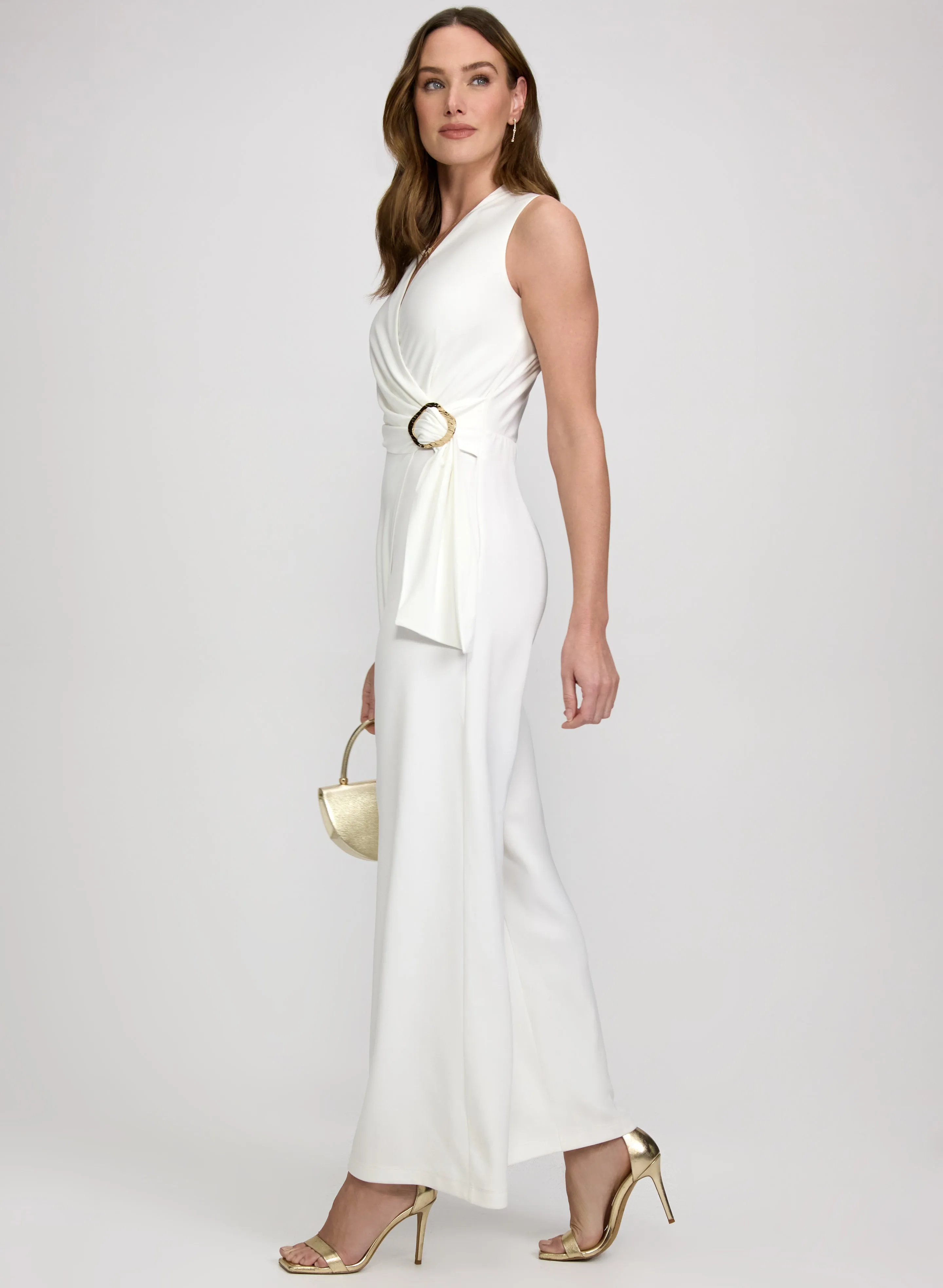 Brooch-Fastened Wrap-Over Jumpsuit sold by Laura product image thumbnail 5