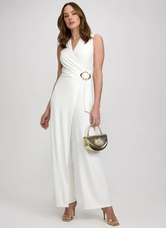 Brooch-Fastened Wrap-Over Jumpsuit made by Laura