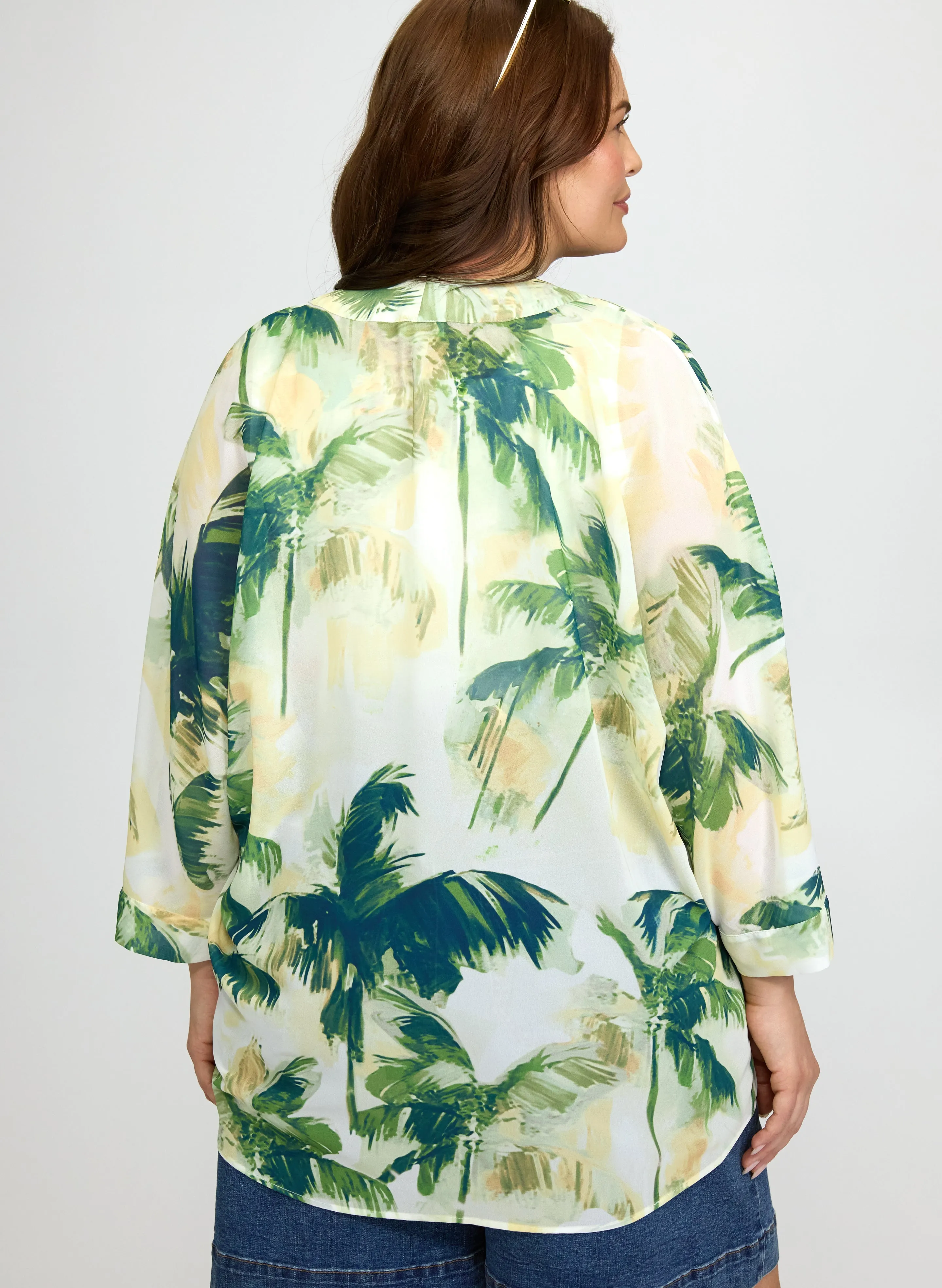 Palm Print Open Front Blouse sold by Laura product image thumbnail 5
