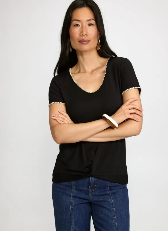 Stitch Trim Scoop Neck T-Shirt made by Laura