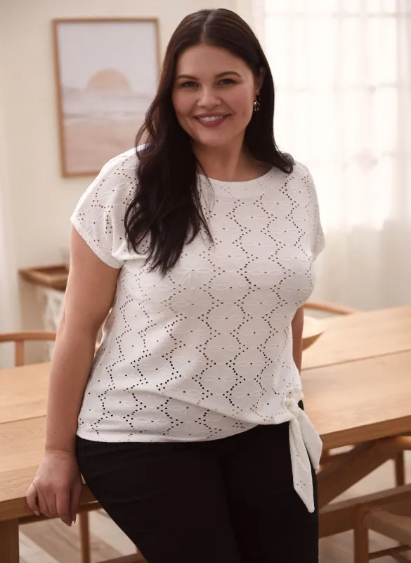 Tie Detail Eyelet Knit Top sold by Laura