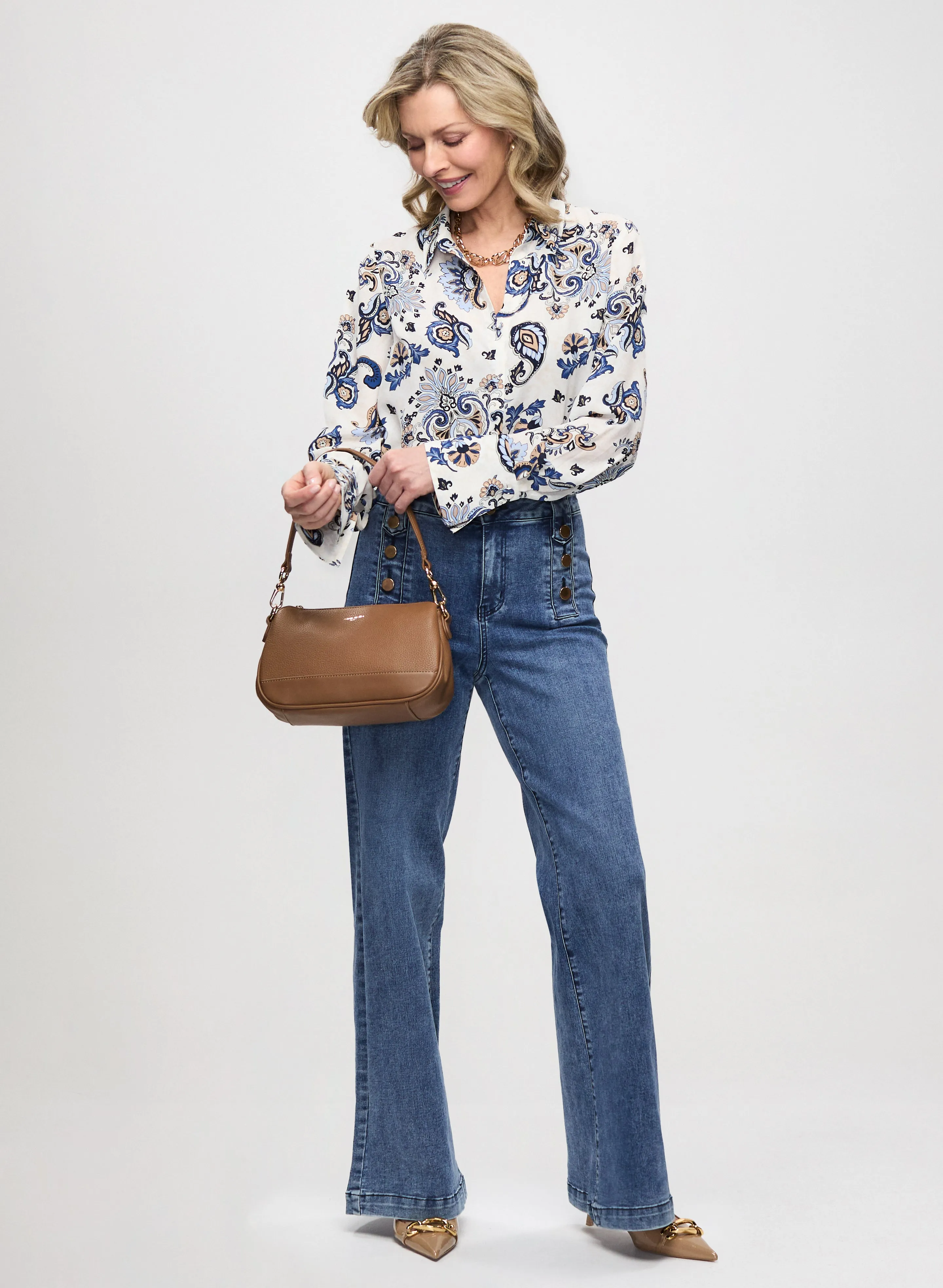 Paisley Print Blouse & Wide Leg Jeans sold by Laura