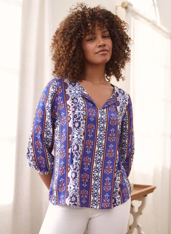 Patchwork Print Tassel Detail Top sold by Laura
