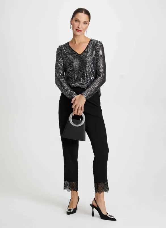 Sequin Top & Lace Trim Pants sold by Laura