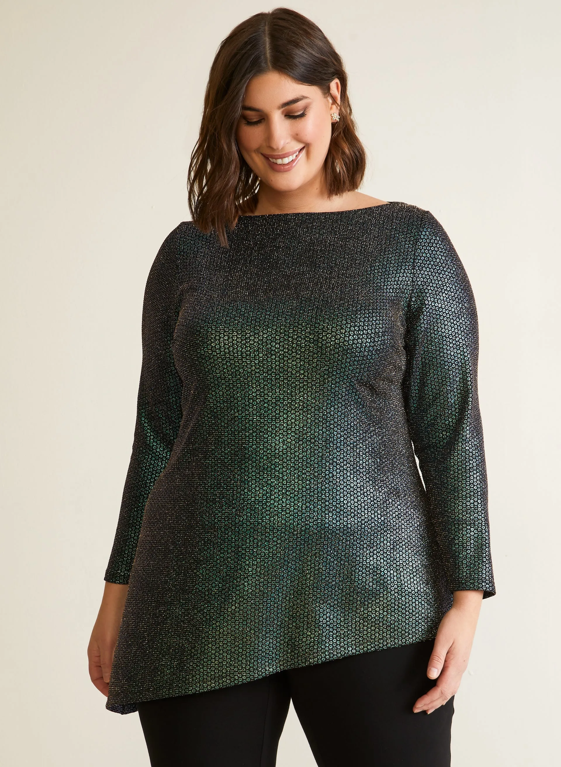 Shimmering Asymmetric Tunic sold by Laura