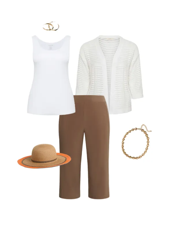 Open Front Knitted Cardigan & Side Slit Pull-On Capris sold by Laura