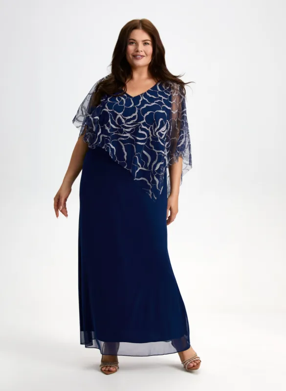 Floral Detail Asymmetric Poncho Dress sold by Laura