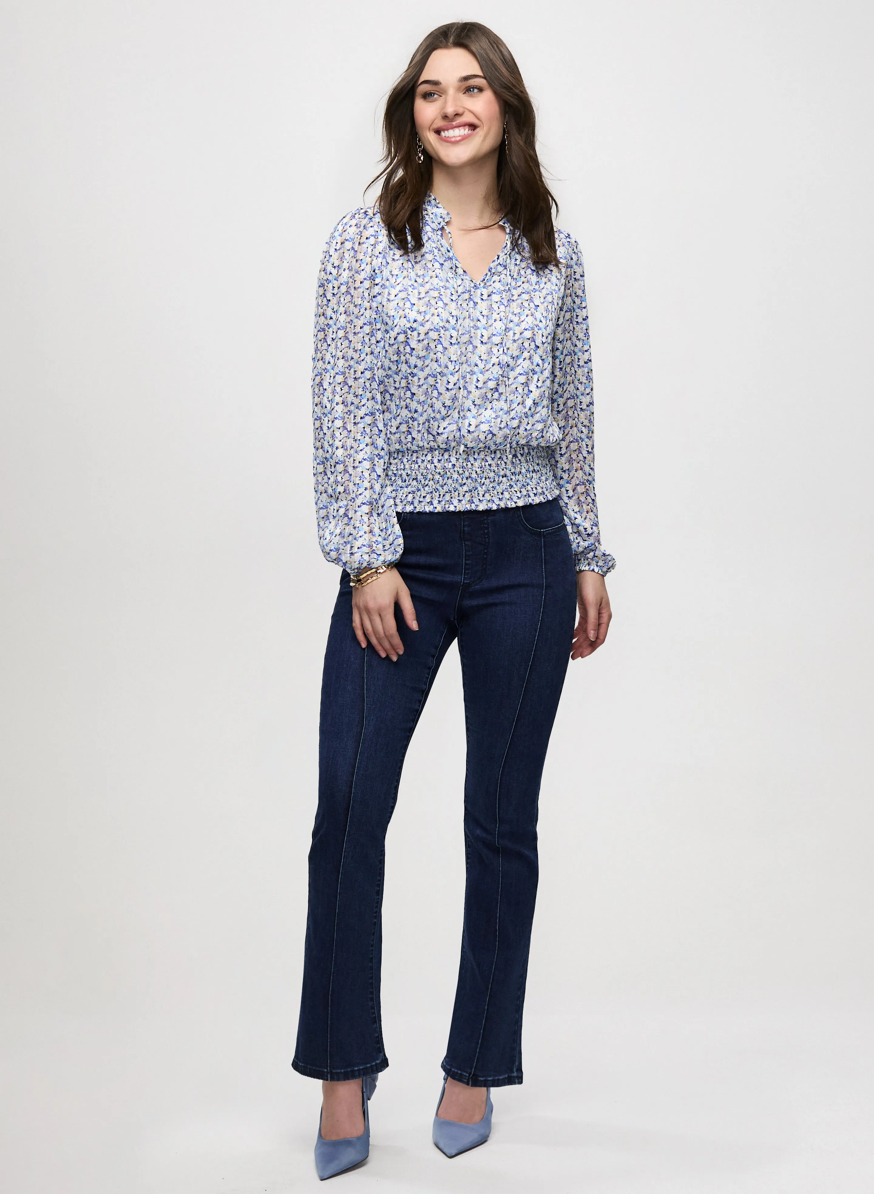 Satin Floral Print Blouse & Bootcut Jeans sold by Laura