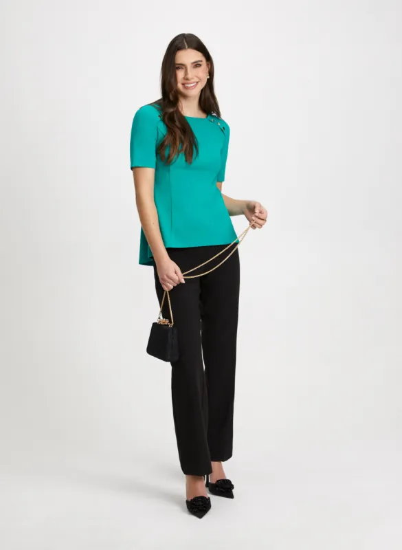 Button Detail Peplum Top & Wide Leg Pants sold by Laura