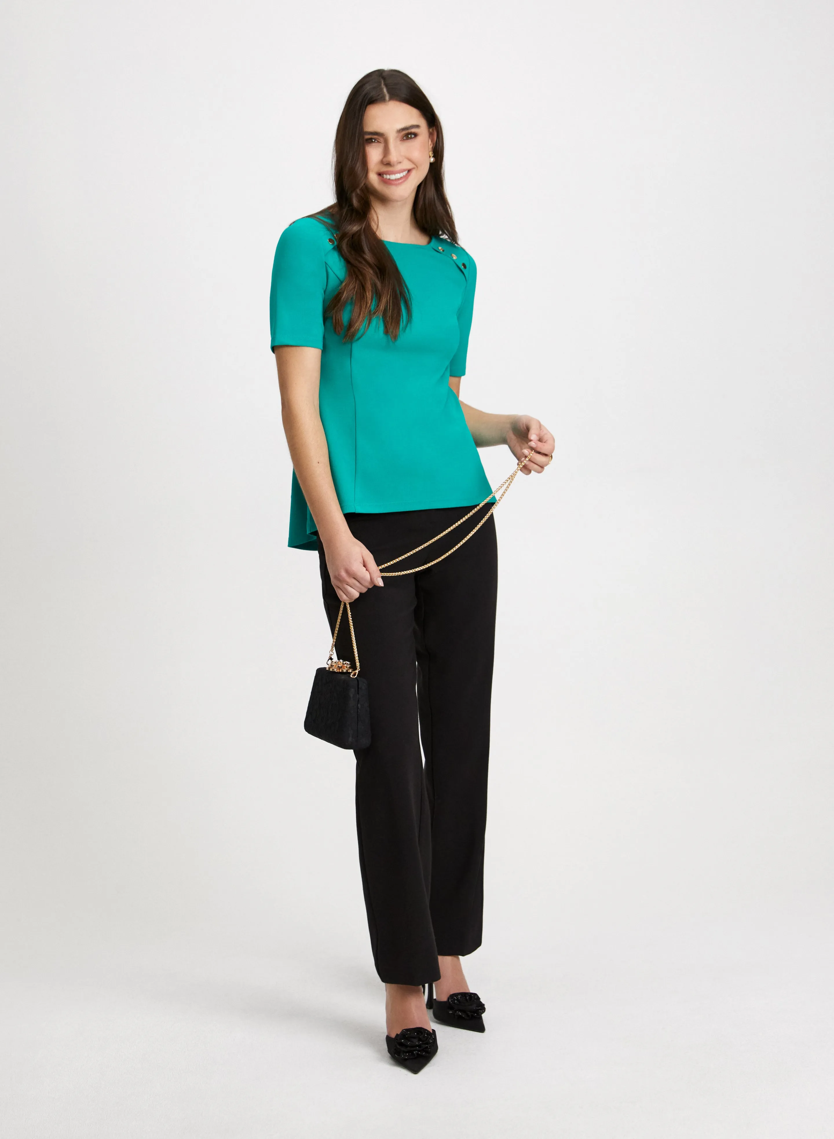 Button Detail Peplum Top & Wide Leg Pants sold by Laura