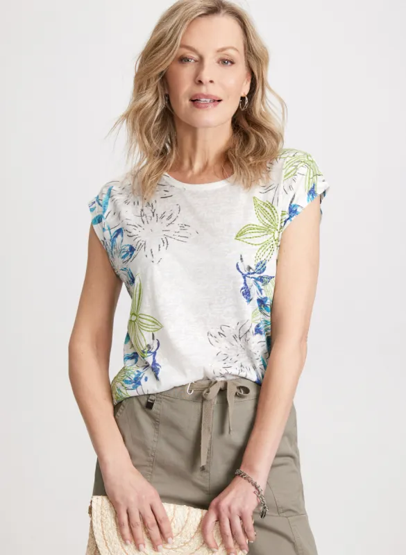 Floral Print Burnout T-Shirt sold by Laura