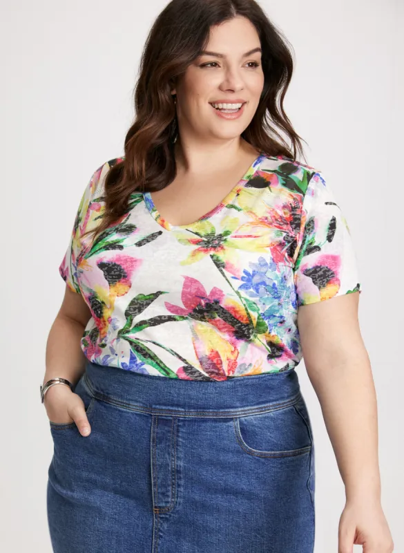 Floral Print Heathered T-Shirt sold by Laura