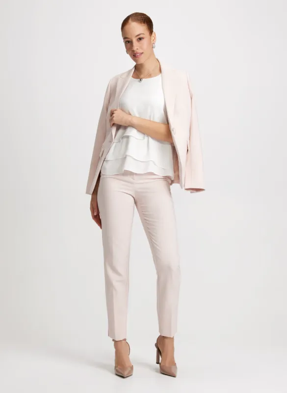 Single Button Jacket, Tiered Rhinestone Trim Blouse & City Fit Pants sold by Laura