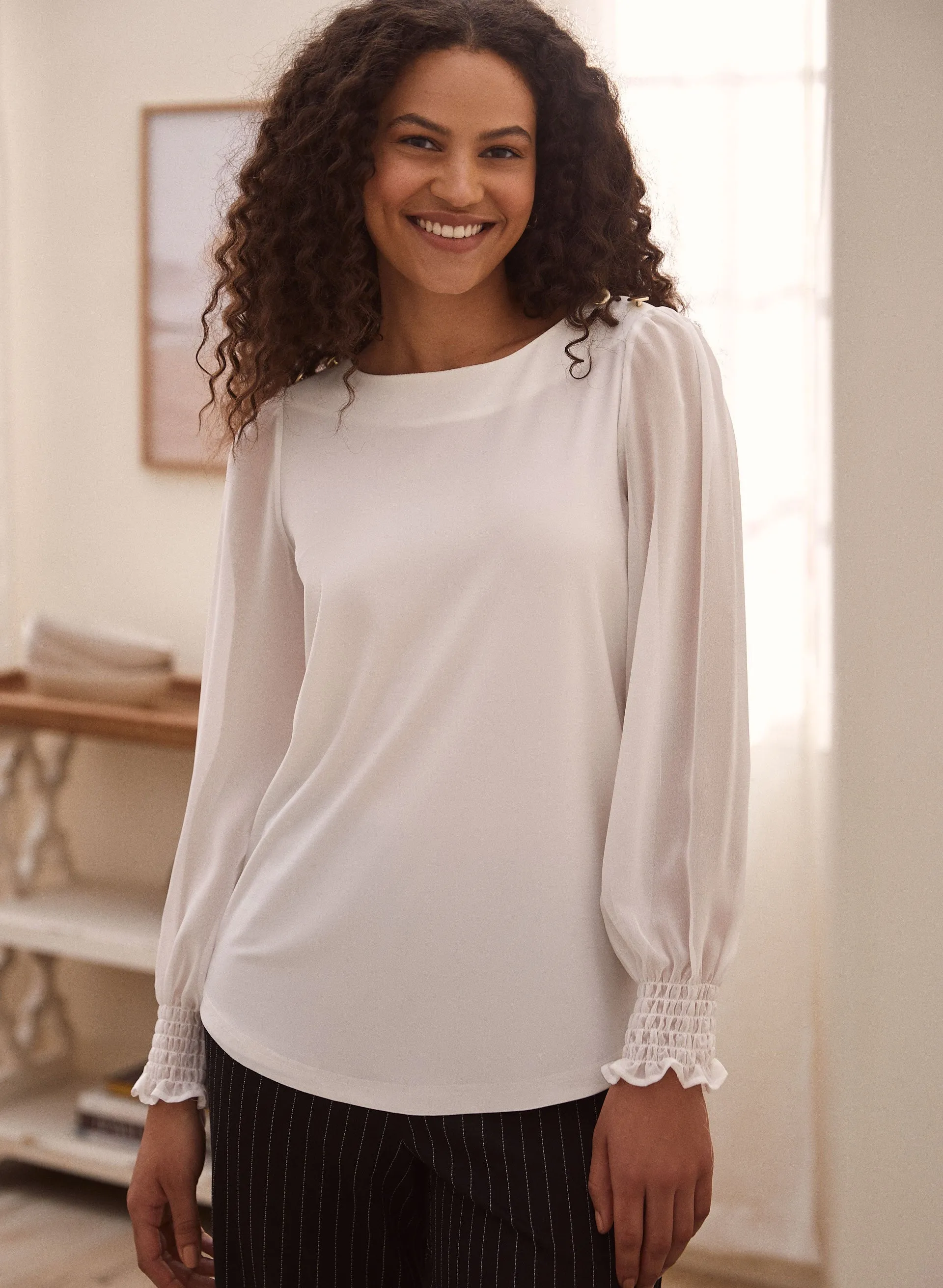 Button Detail Chiffon Sleeve Top sold by Laura