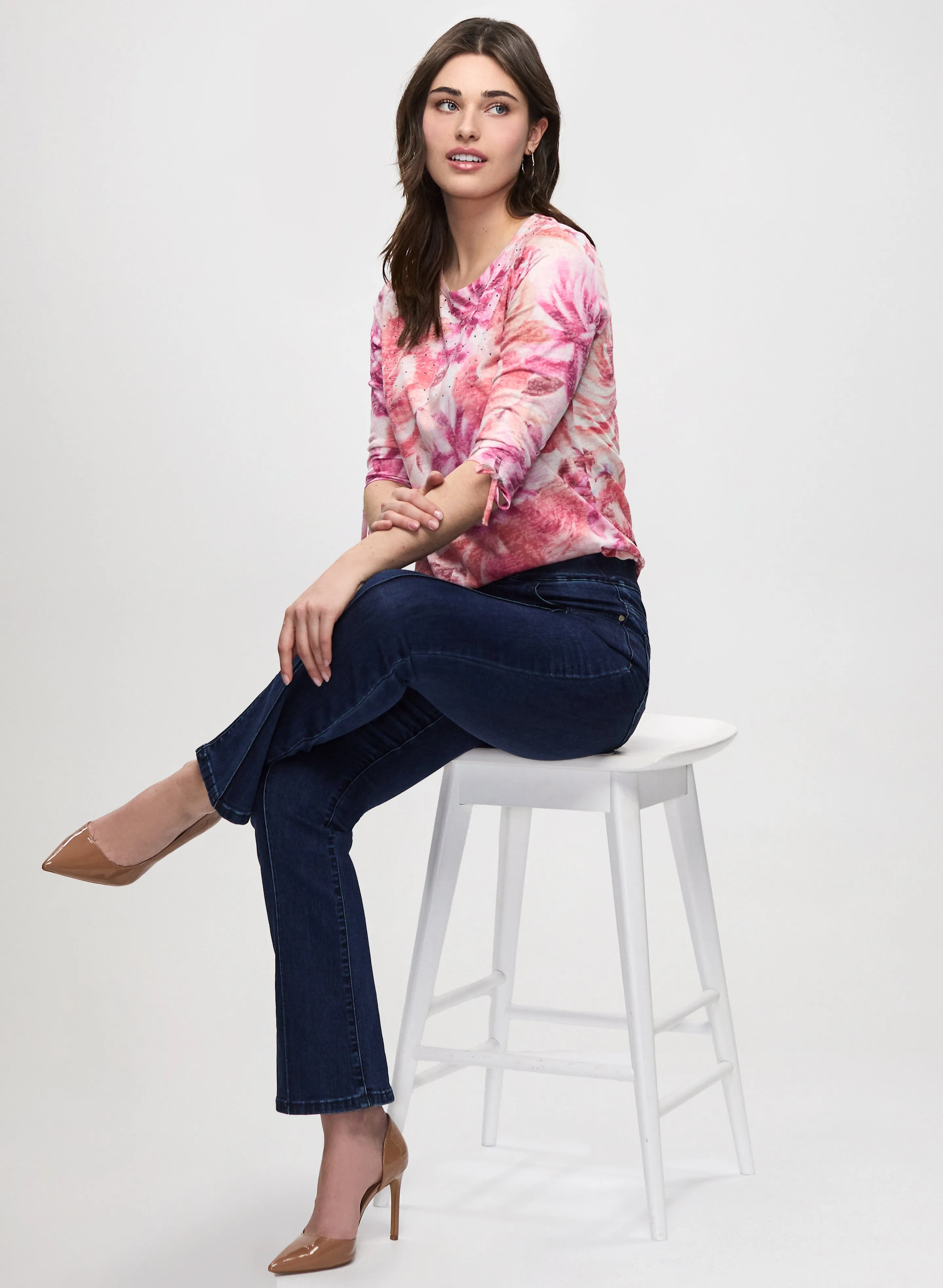 Tie Sleeves Floral Tee & Bootcut Jeans sold by Laura