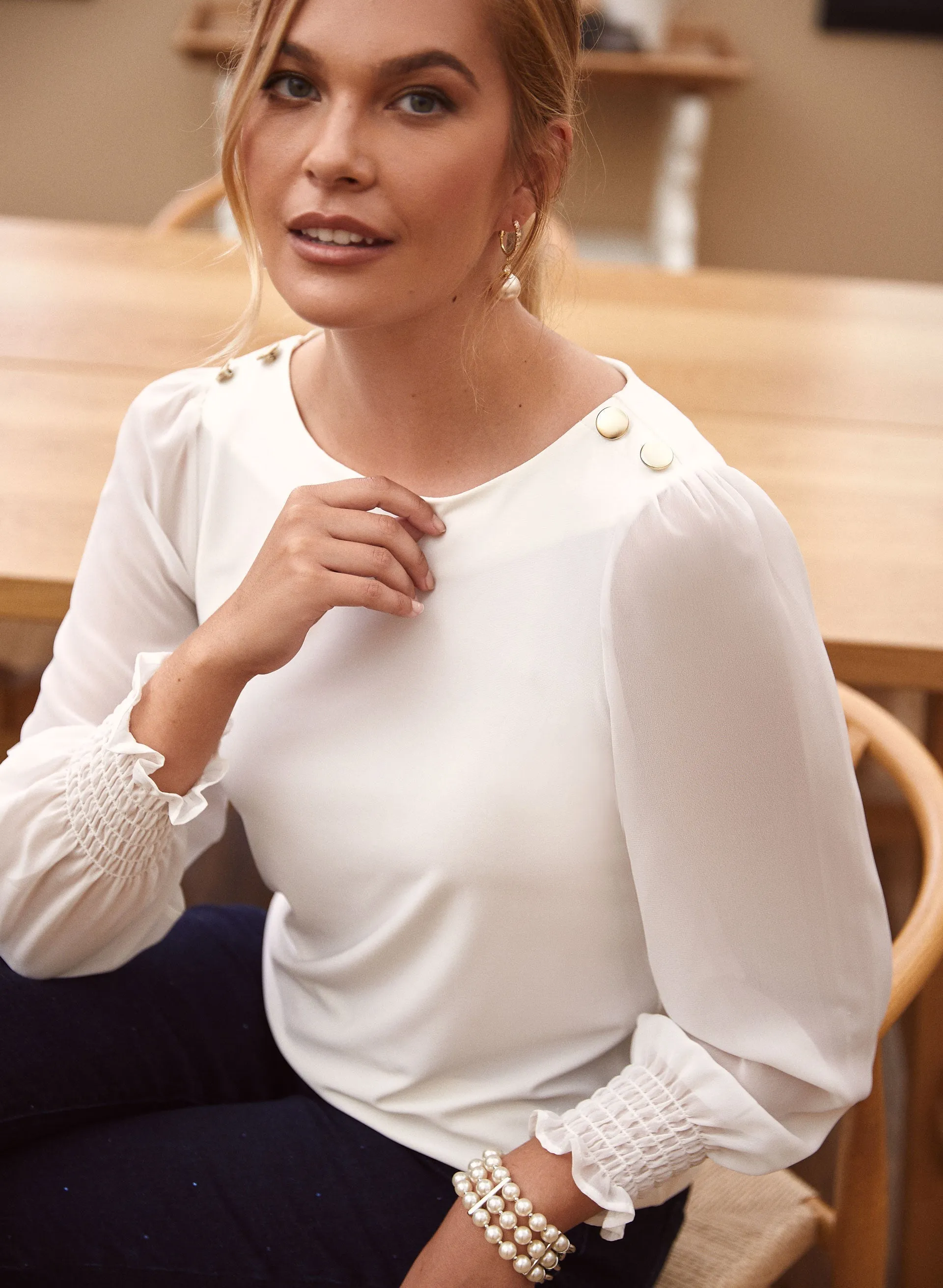 Button Detail Chiffon Sleeve Top sold by Laura product image thumbnail 2