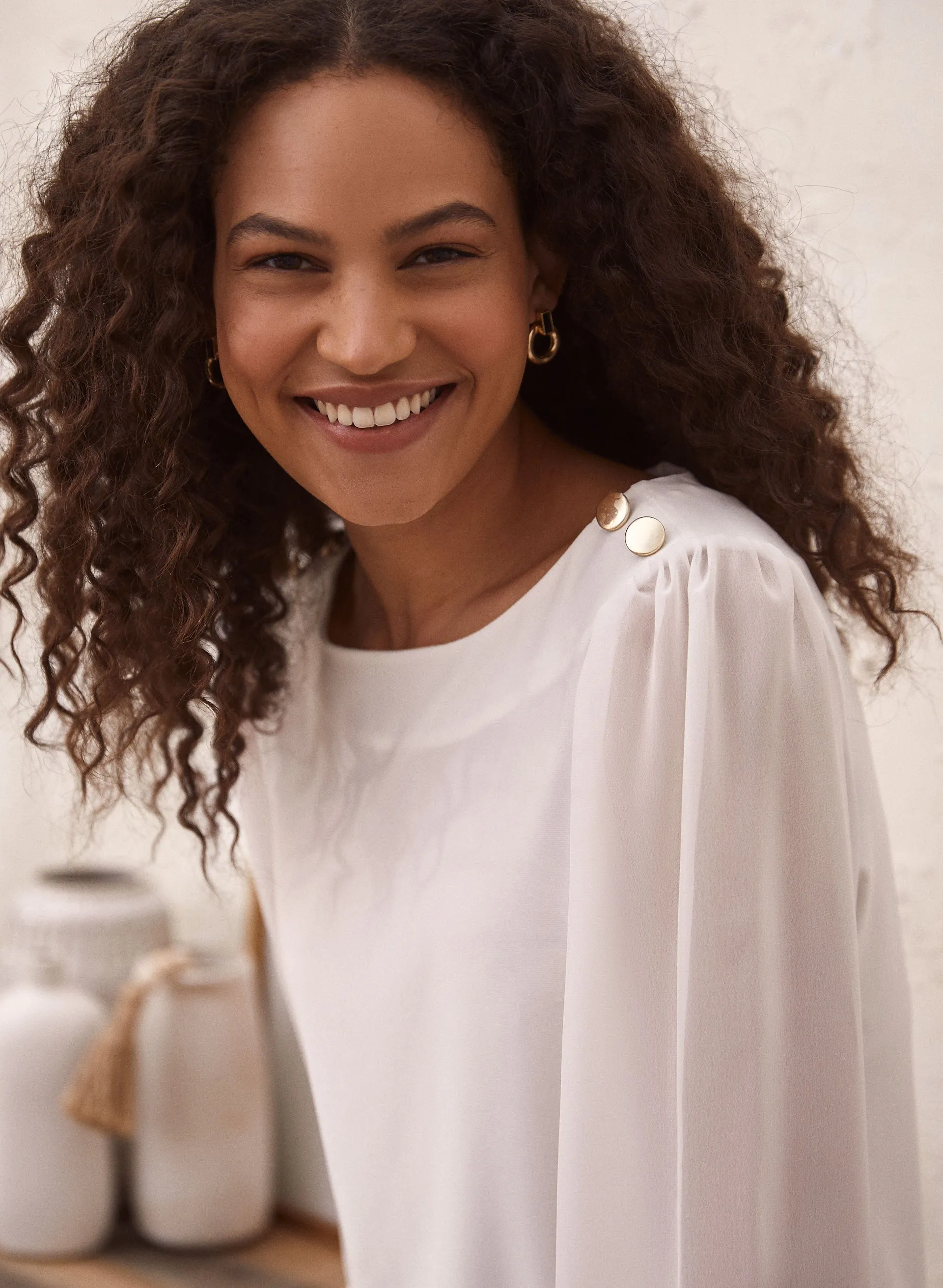 Button Detail Chiffon Sleeve Top sold by Laura product image thumbnail 3