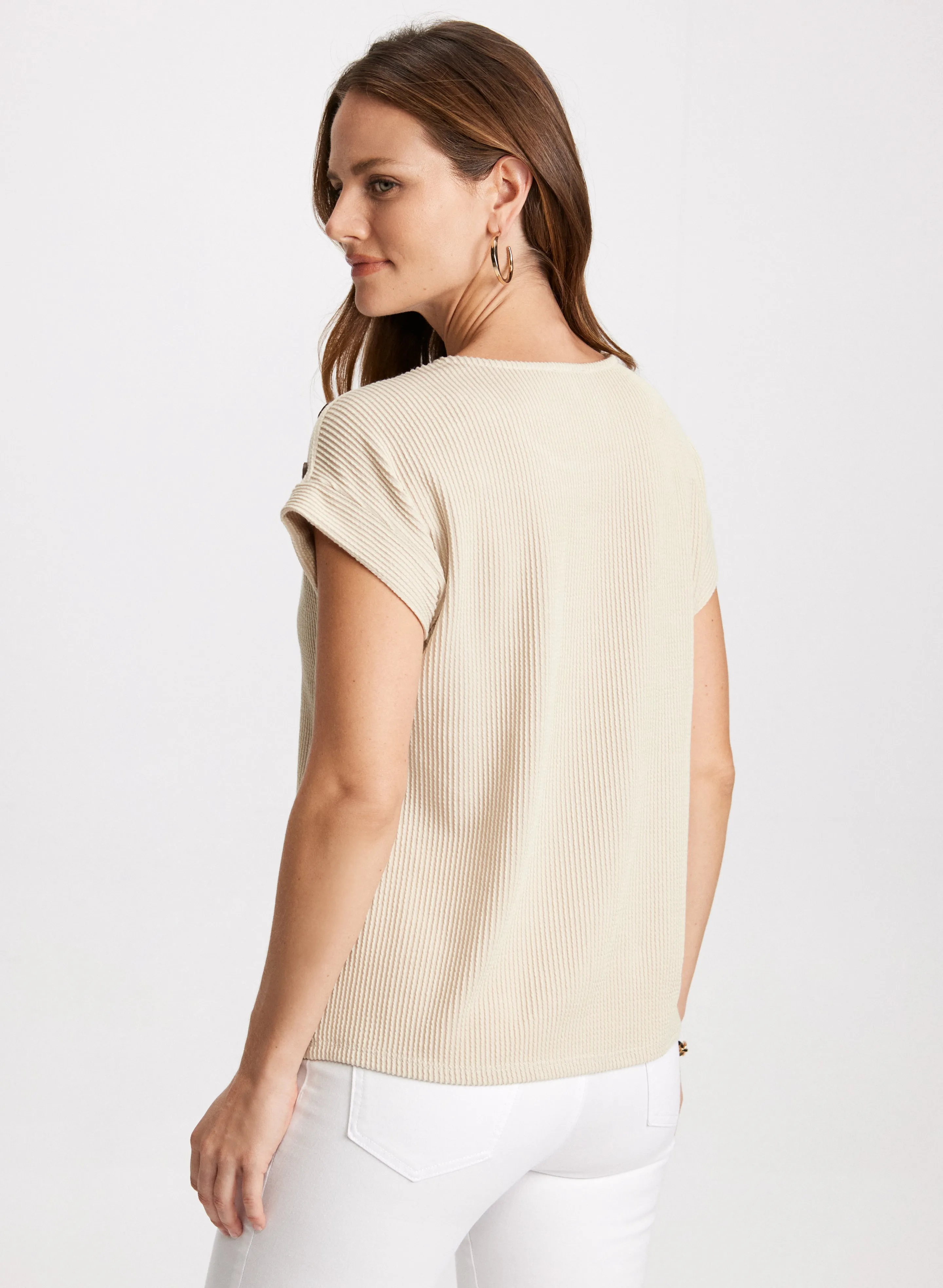 Decorative Buttons Ribbed Knit T-Shirt sold by Laura product image thumbnail 4