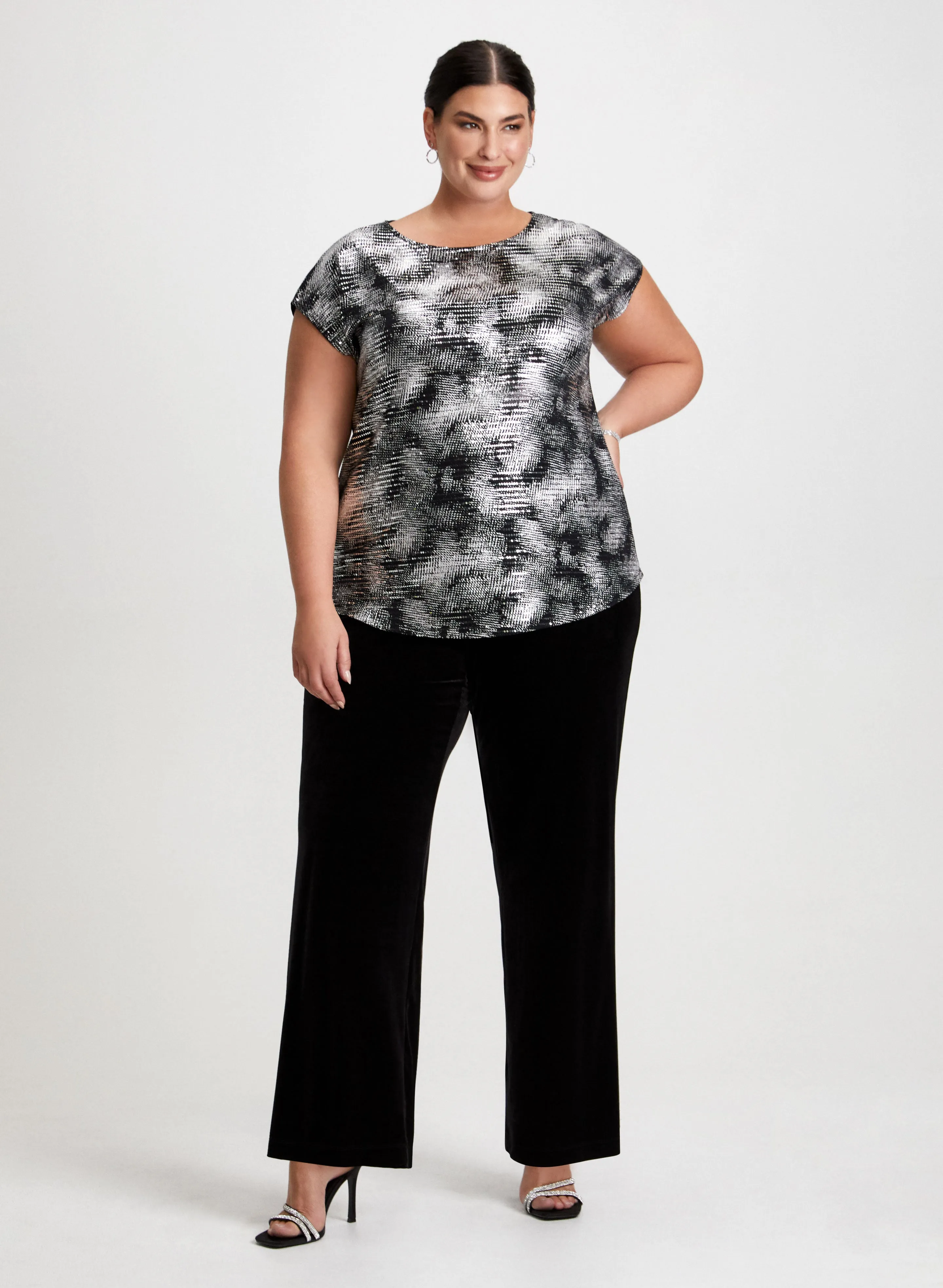 Metallic Print Top & Velvet Pants sold by Laura