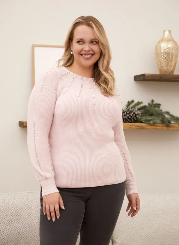 Pearl & Rhinestone Detail Sweater sold by Laura