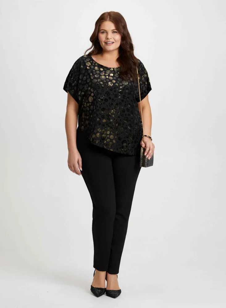 Metallic Motif Top & Lace Trim Pants sold by Laura