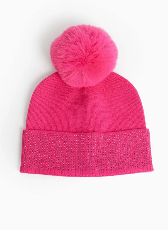 Rhinestone Cuff Pompom Hat sold by Laura