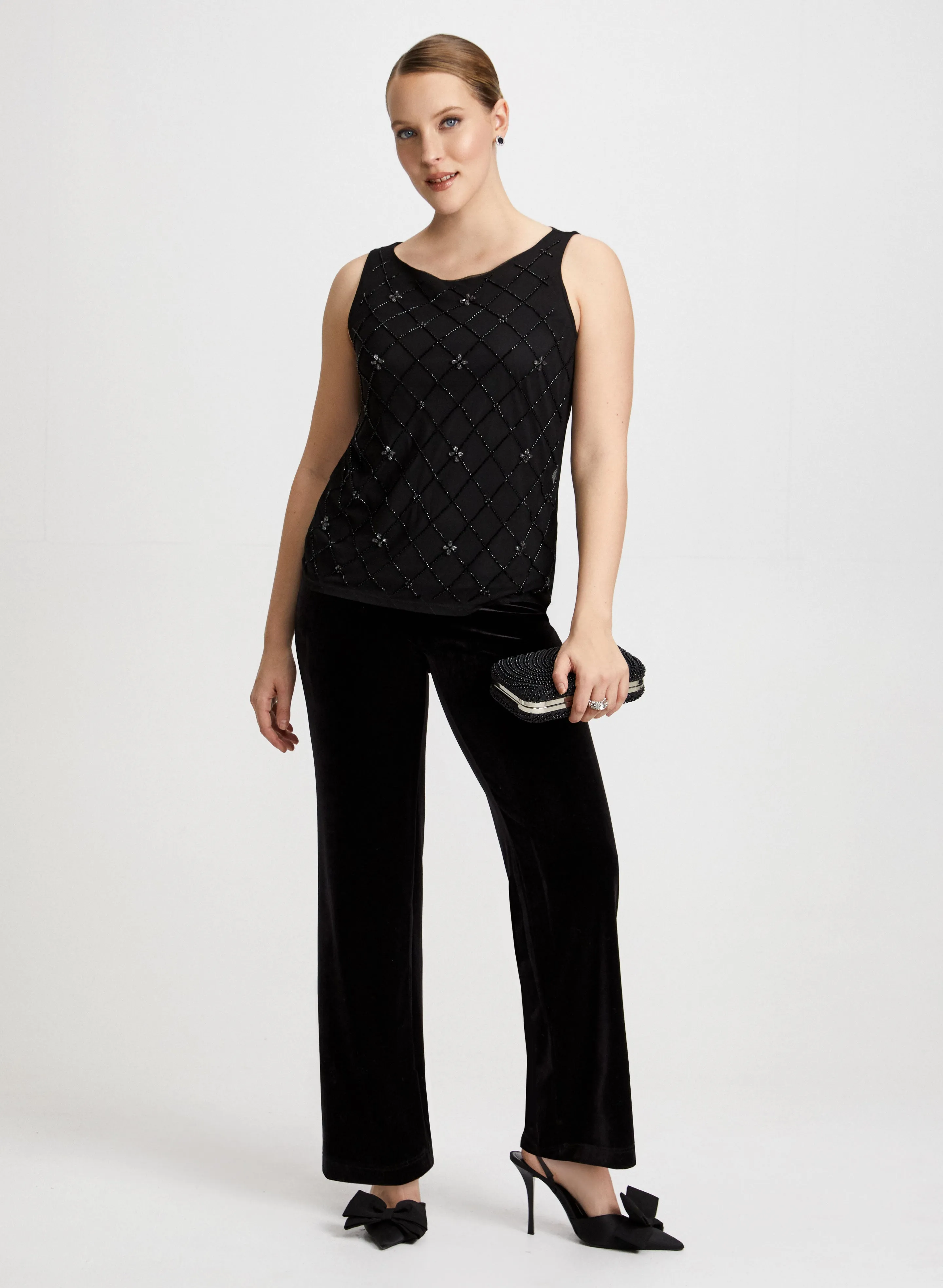 Beaded Sleeveless Top & Velvet Pants sold by Laura