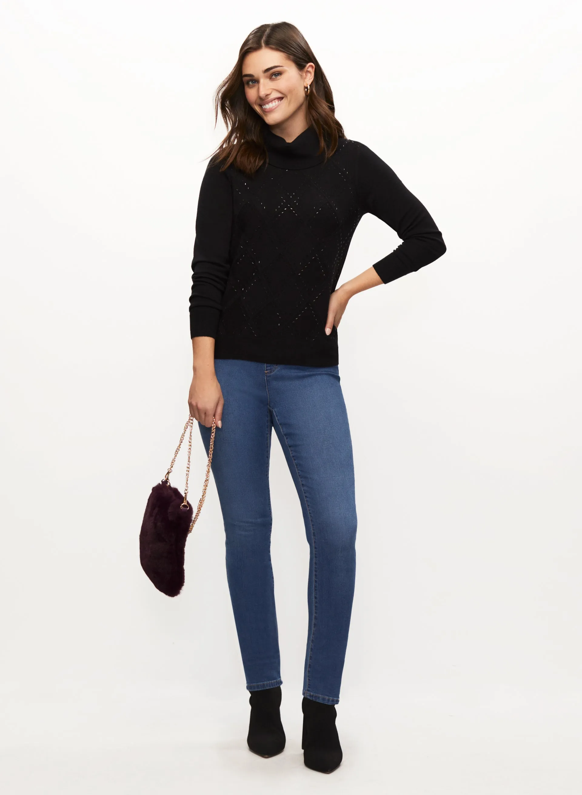Argyle Knit Sweater & Pull-On Slim Leg Jeans sold by Laura