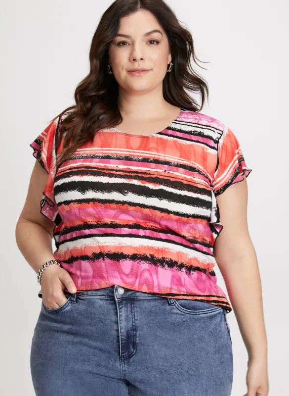 Ruffle Sleeve Striped Top sold by Laura