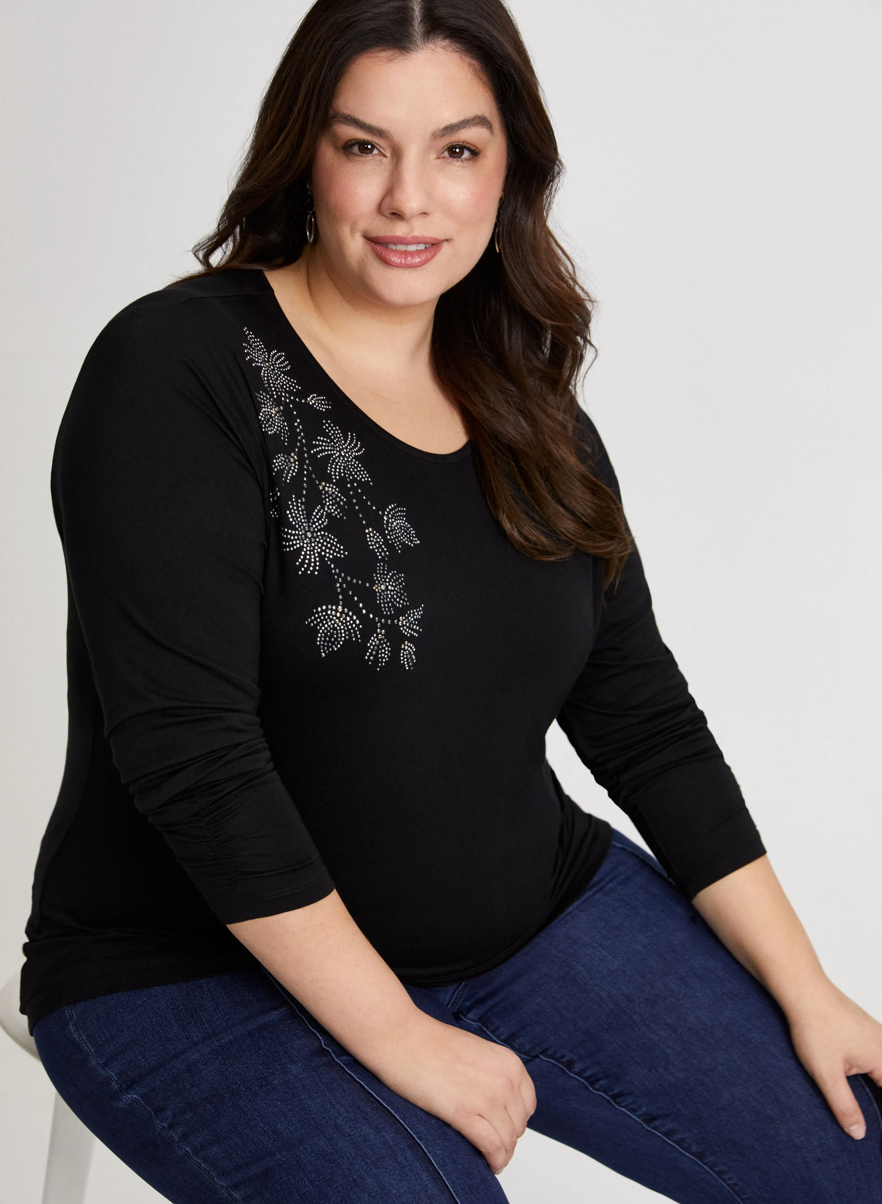 Rhinestone Appliqué Long Sleeve Top sold by Laura product image thumbnail 5