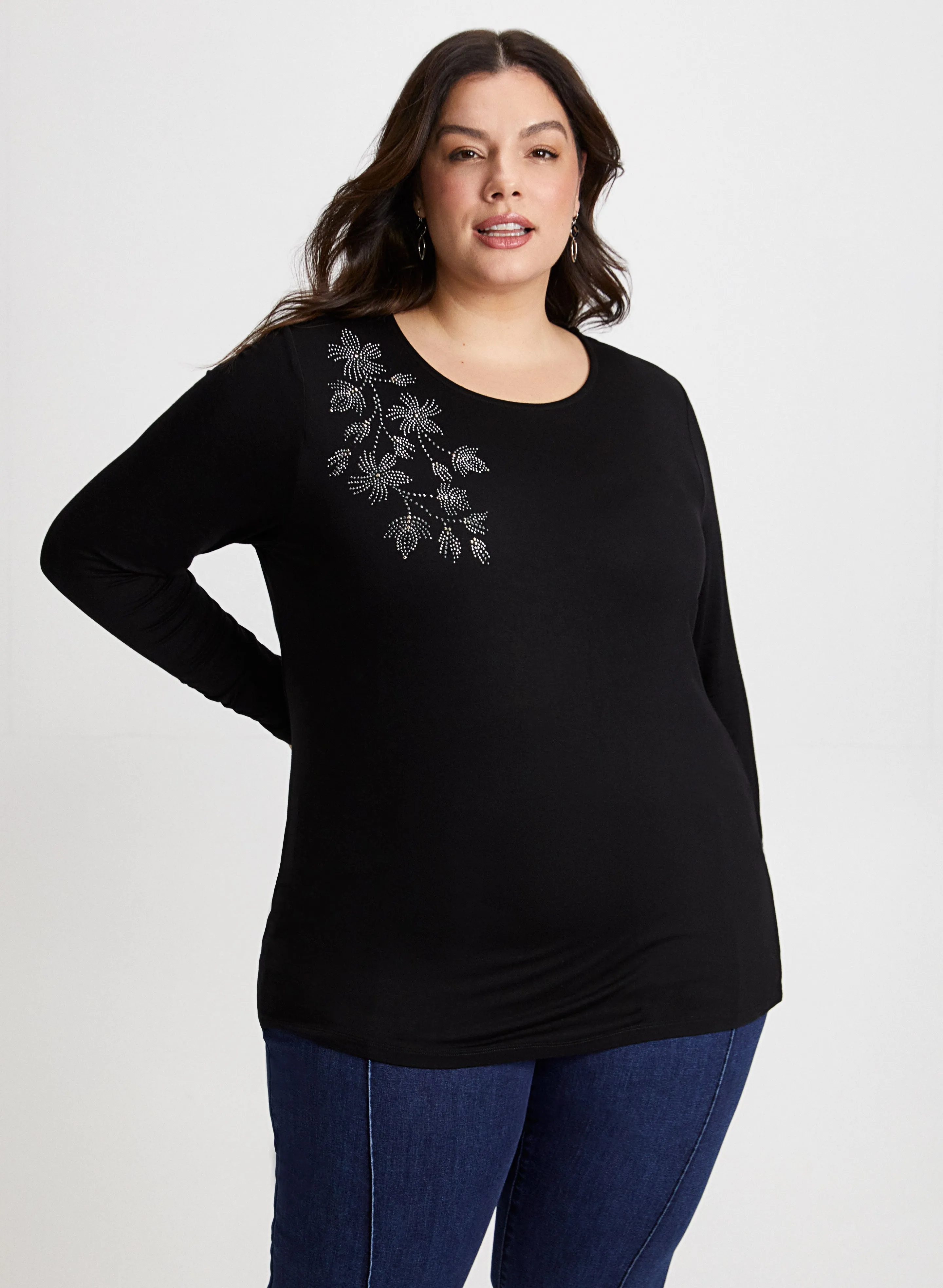 Rhinestone Appliqué Long Sleeve Top sold by Laura