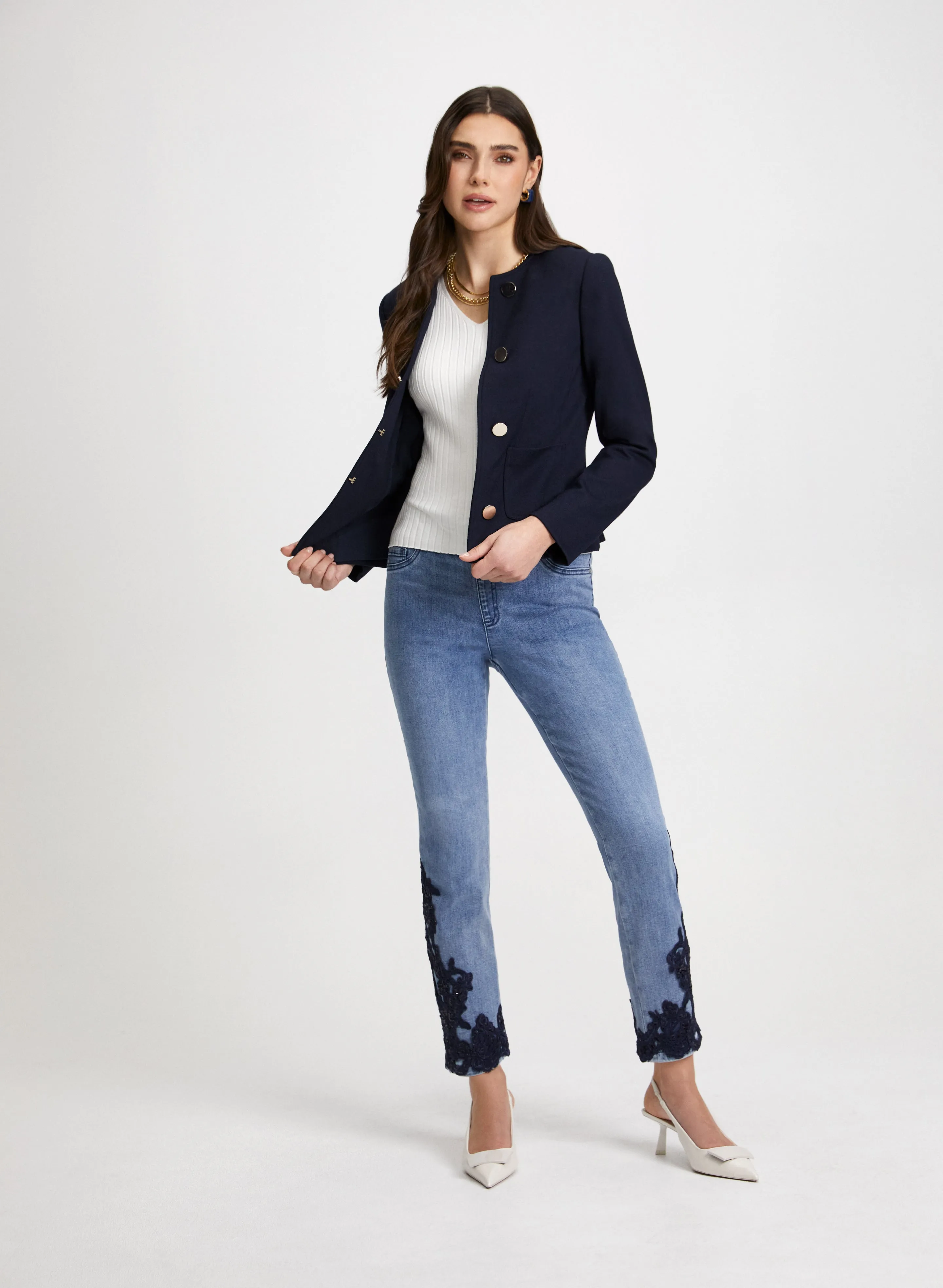 Button Detail Jacket & Embroidered Jeans sold by Laura