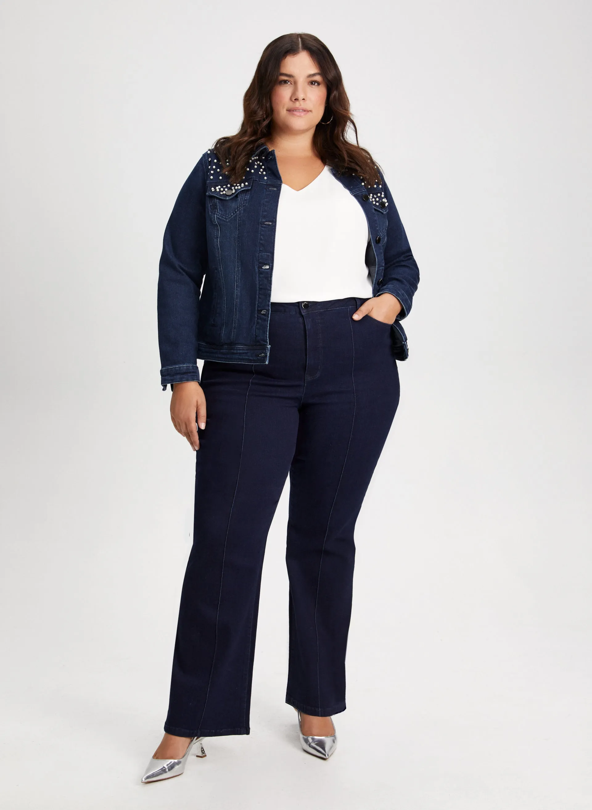 Pearl & Rhinestone Embellished Denim Jacket sold by Laura product image thumbnail 3