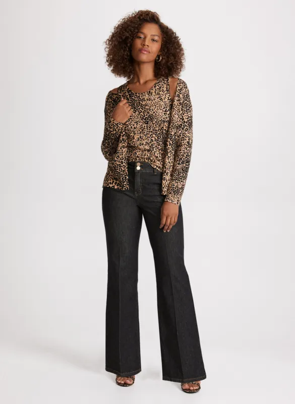 Short Leopard Cardigan & Flare Leg Jeans sold by Laura
