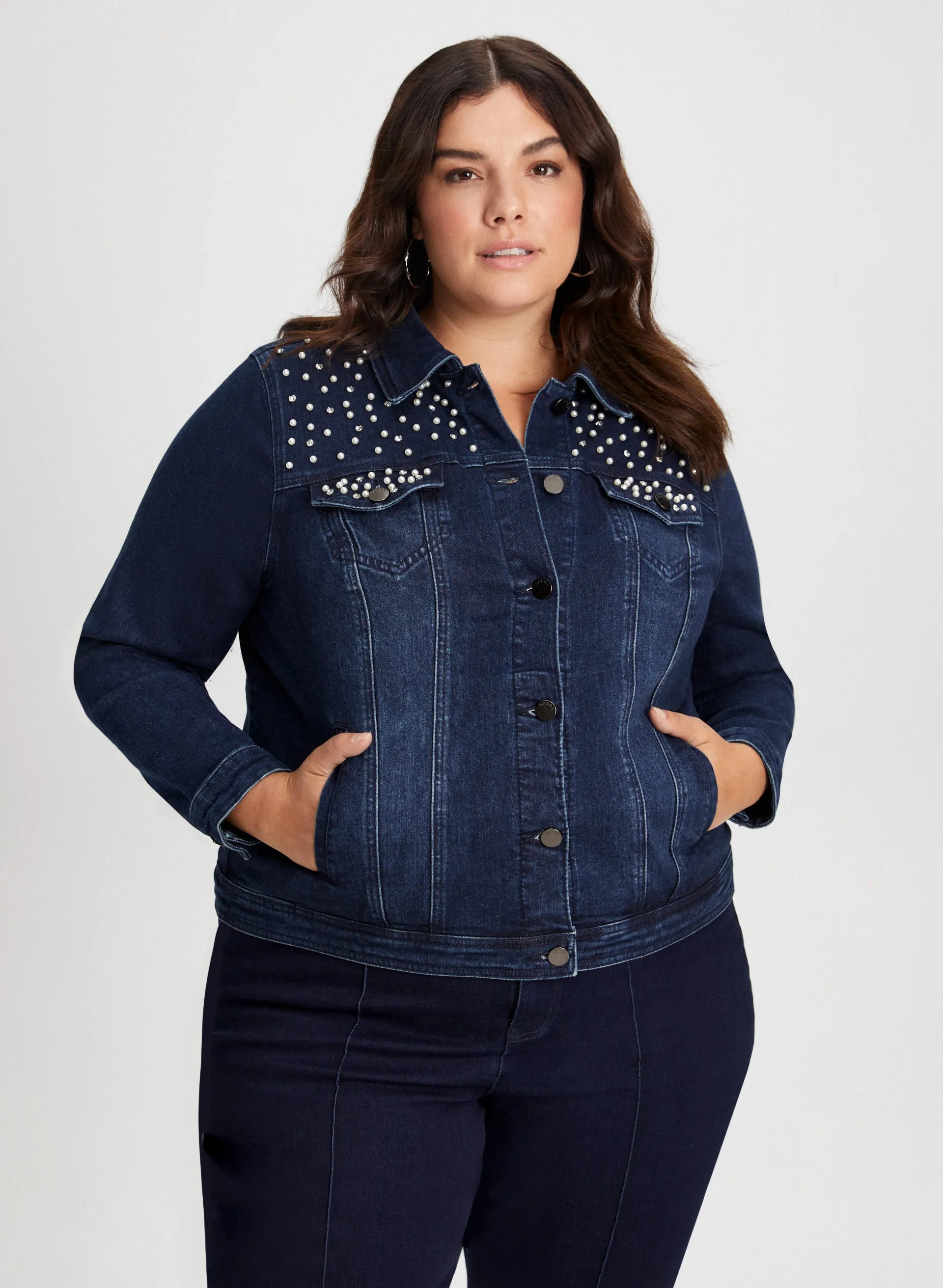 Pearl & Rhinestone Embellished Denim Jacket sold by Laura