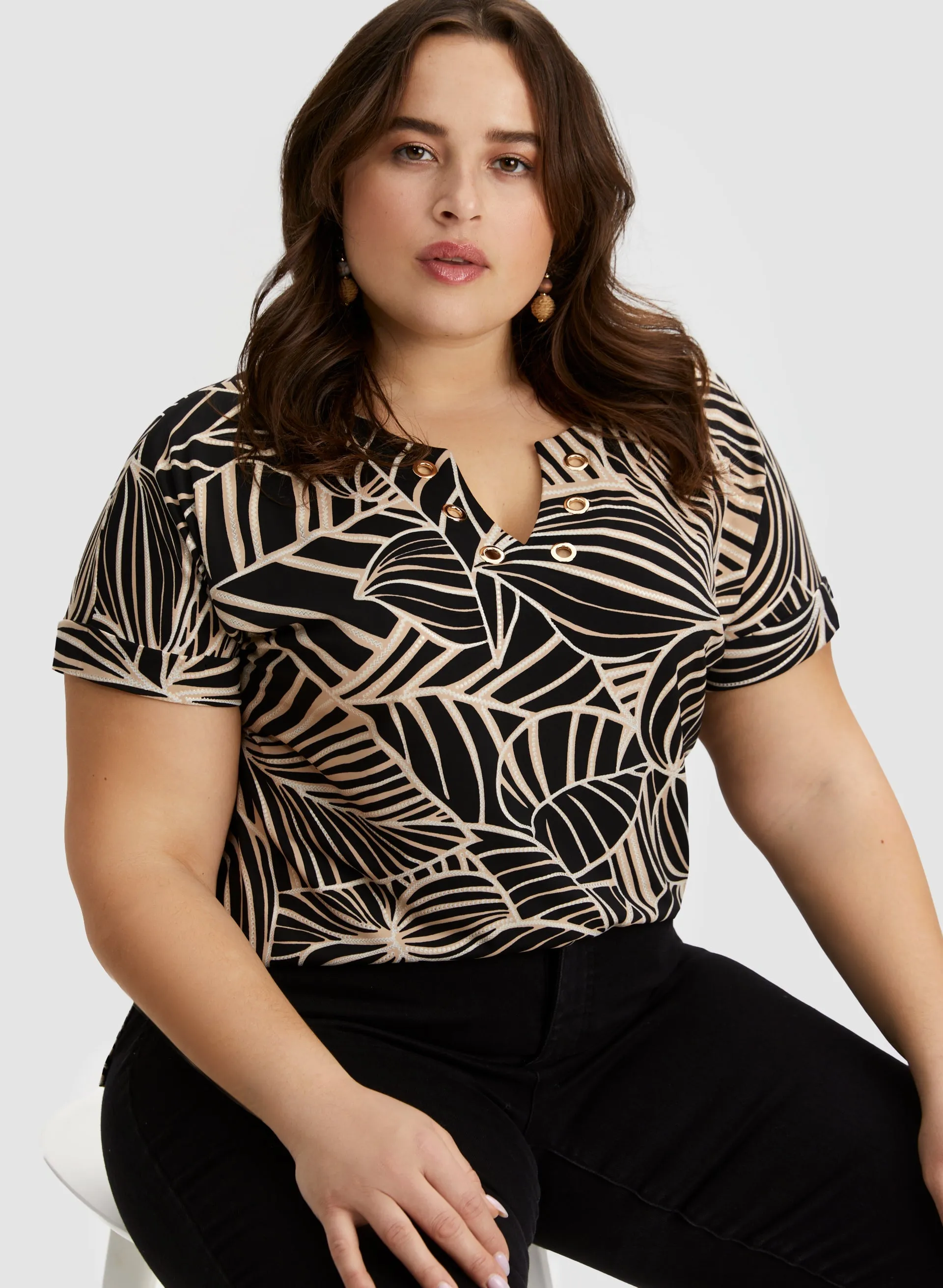Joseph Ribkoff - Palm Leaf Print Top sold by Laura