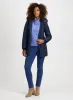 Quilted Coat, Sequin Motif Sweater & Straight Leg Jeans sold by Laura