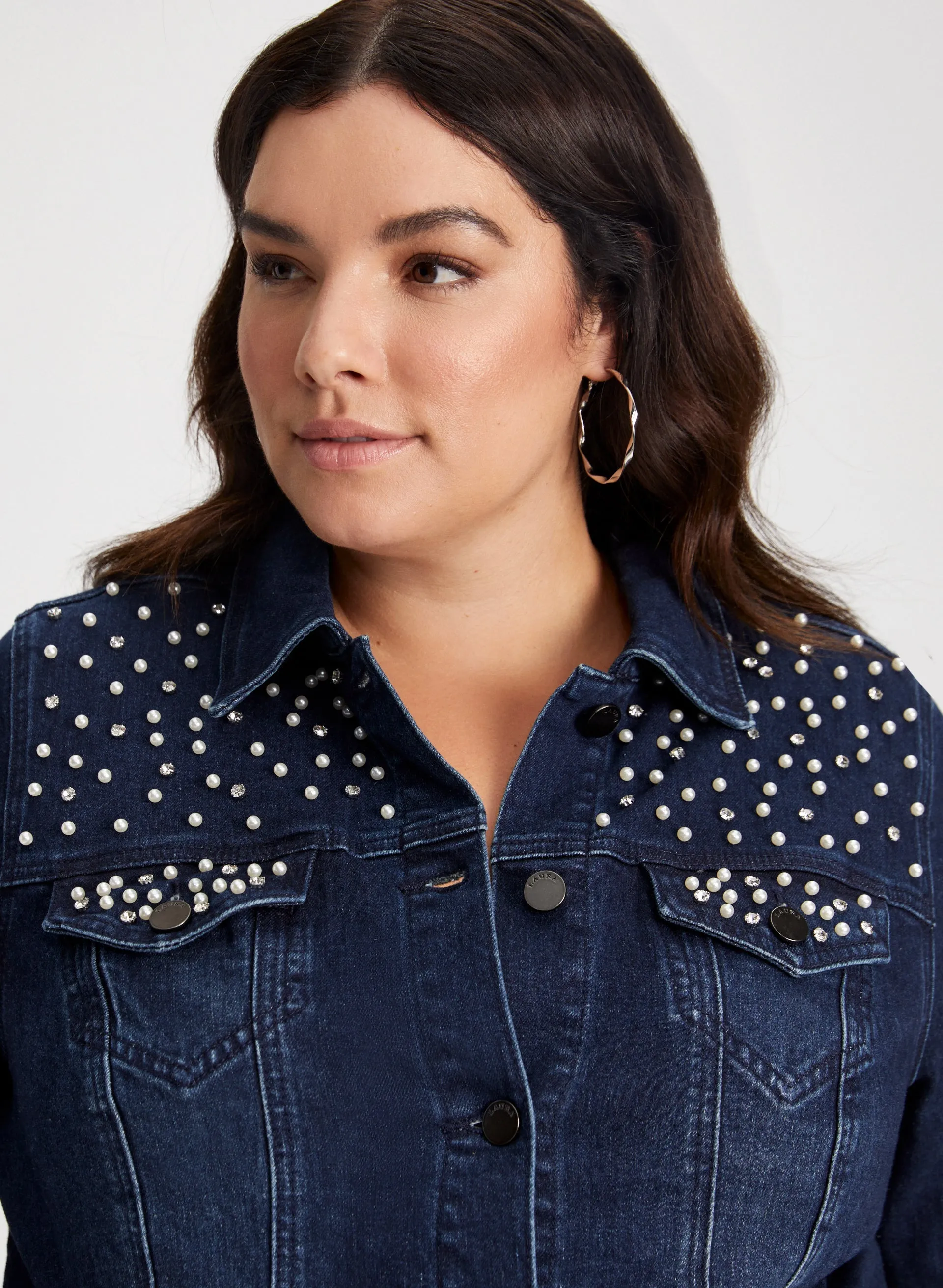 Pearl & Rhinestone Embellished Denim Jacket sold by Laura product image thumbnail 5