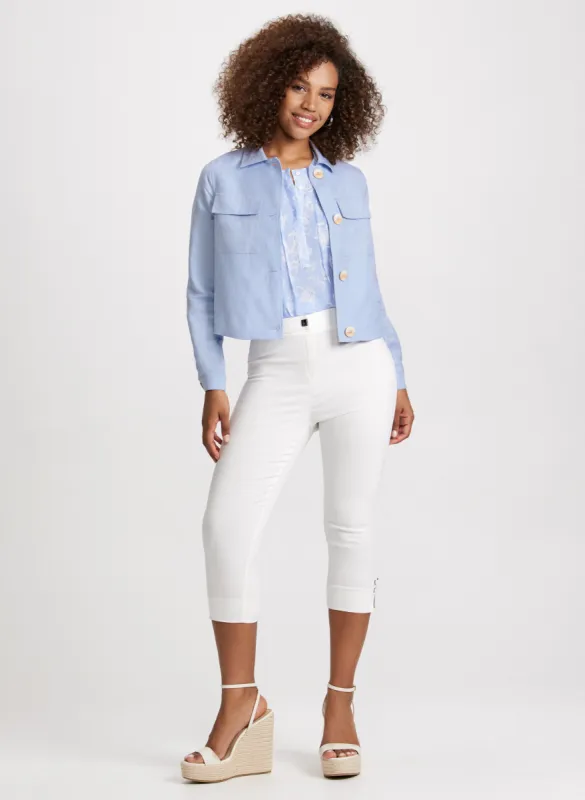 Short Linen-Blend Shacket & Signature Fit Bengaline Capris sold by Laura
