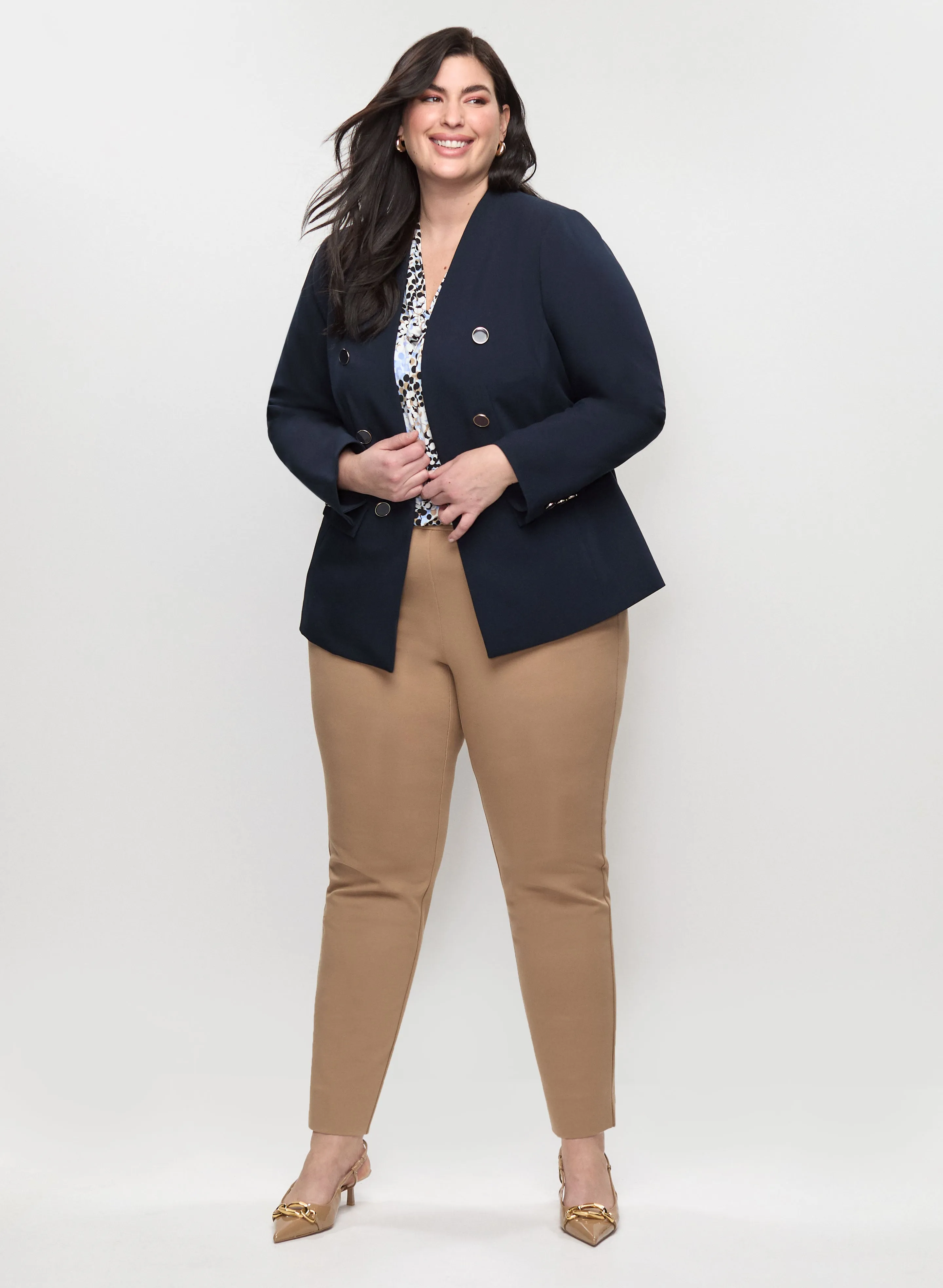 Contrast Button Blazer & Button Tab Detail Pull-On Pants sold by Laura